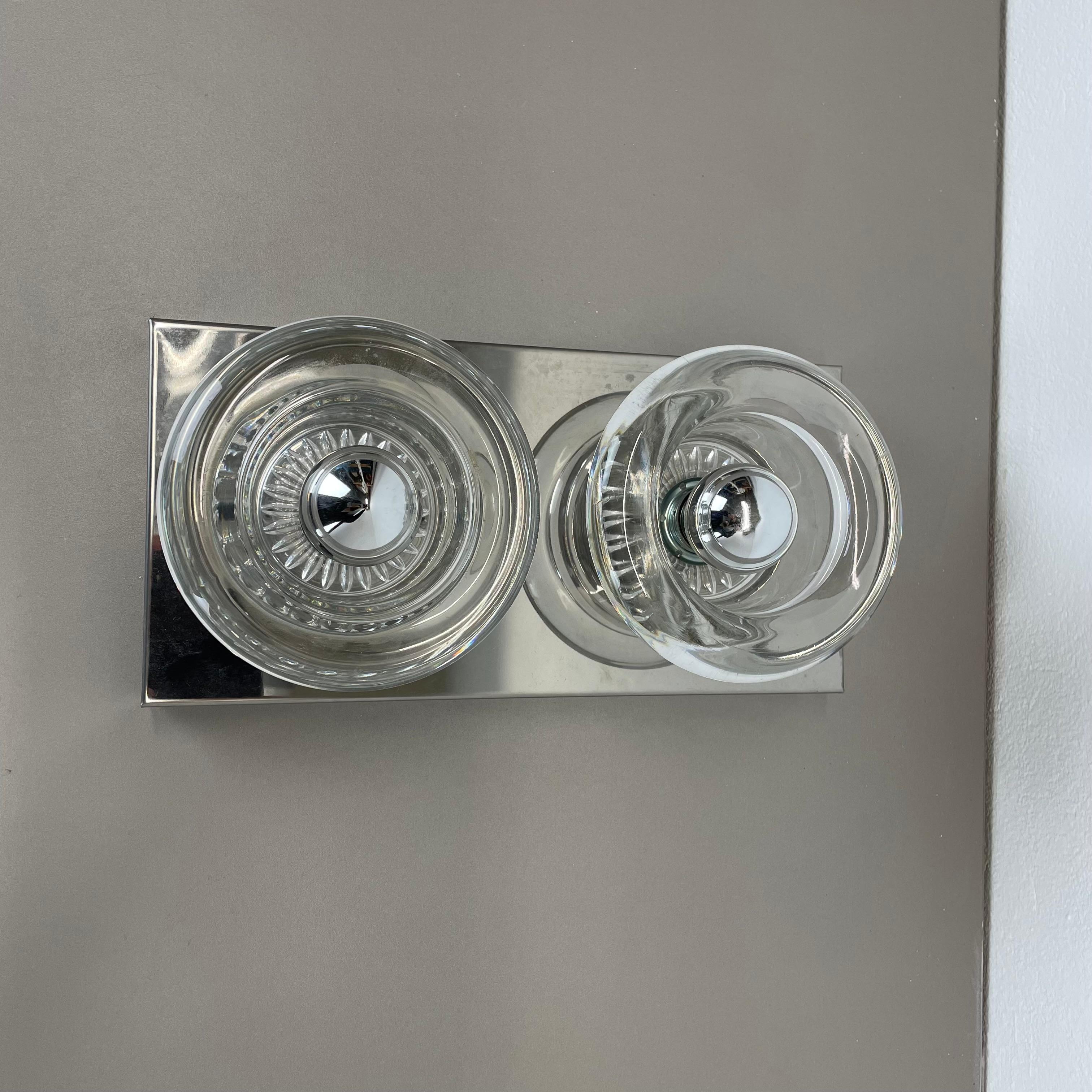 Original metal chrome Glass Wall Sconce Space Age Cosack Lights, Germany 1970s In Good Condition For Sale In Kirchlengern, DE