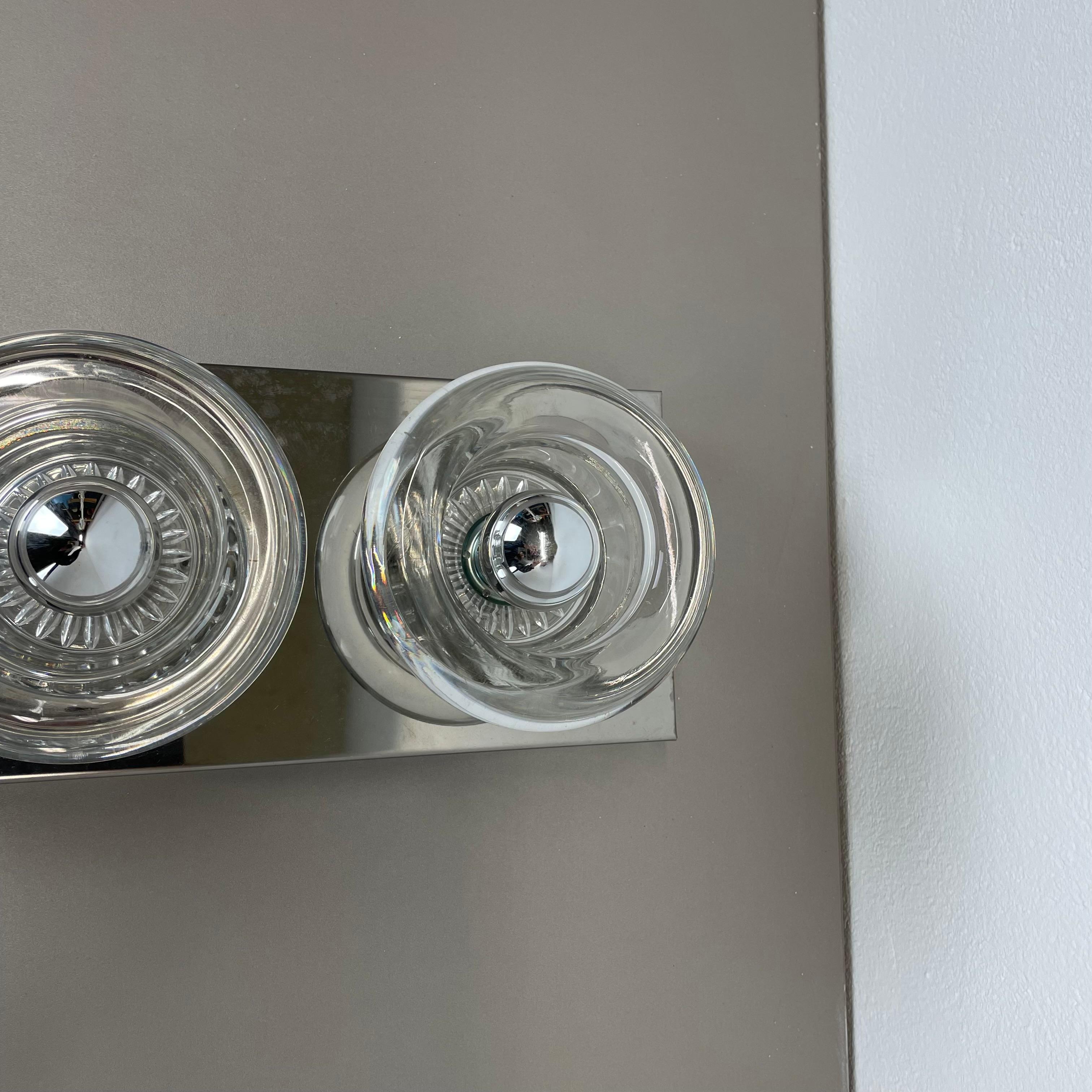 Metal Original metal chrome Glass Wall Sconce Space Age Cosack Lights, Germany 1970s For Sale