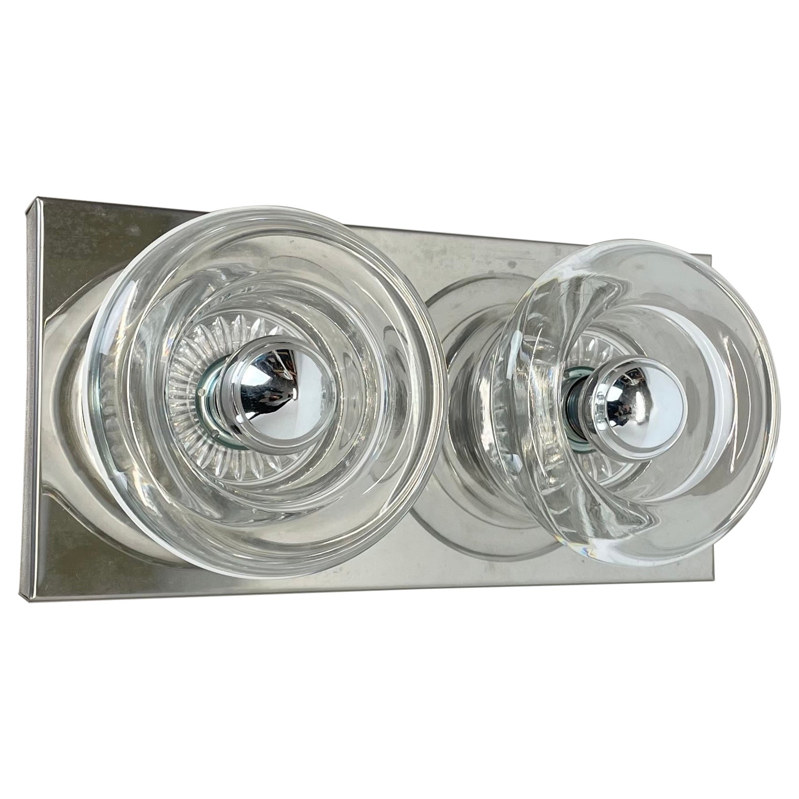 Lámpara de pared original de metal cromado y cristal Space Age Cosack Lights, Alemania Años 70