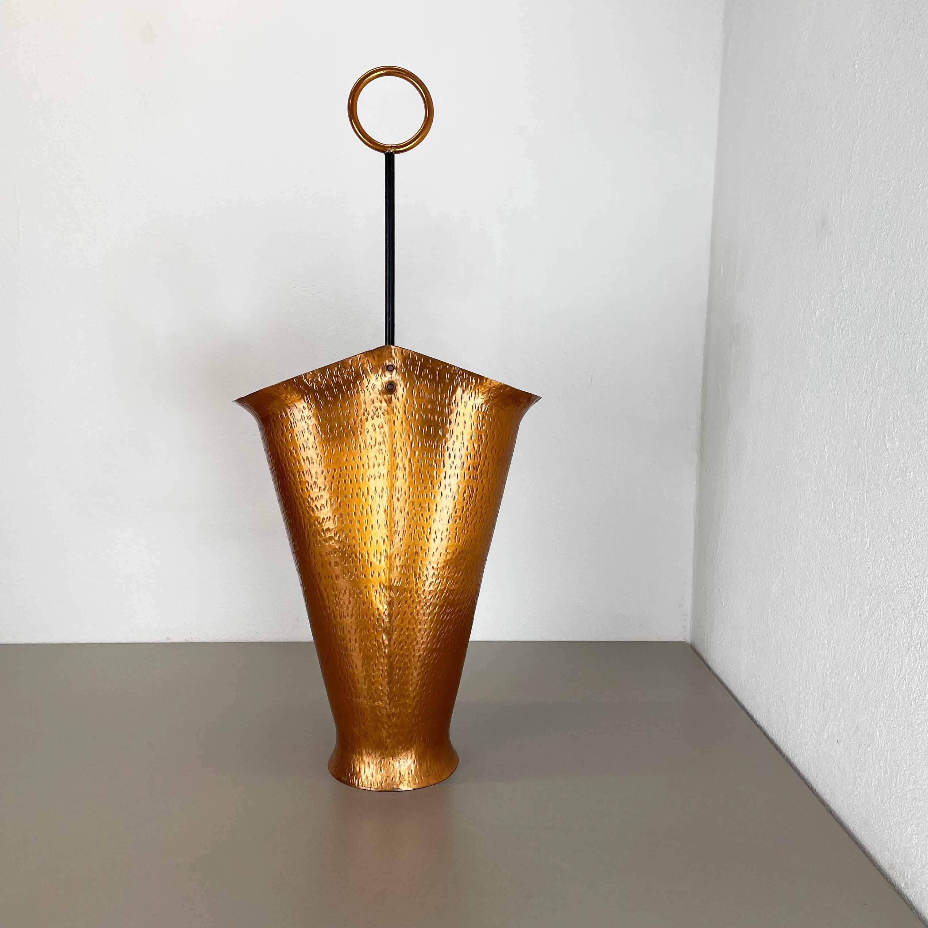 Bauhaus Original Metal Copper Brutalist Hollywood Regency Umbrella Stand Germany, 1970s For Sale
