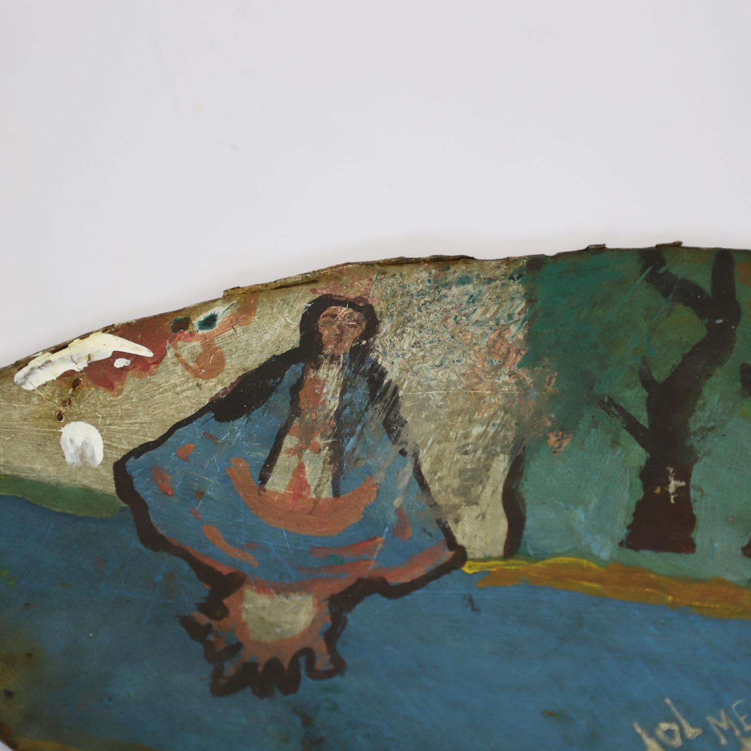 Circa 1950.We offer this original exvoto.

Votive paintings in Mexico go by several names in Spanish such as “ex voto,” “retablo” or “lámina,” which refer to their purpose, place often found, or material from which they are traditionally made