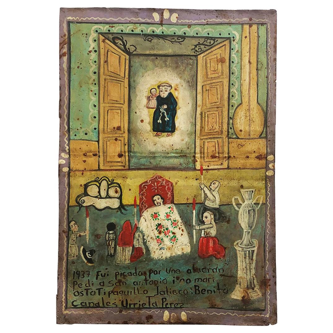 Original Mexican Retablo "Exvotos" Oil on Tin