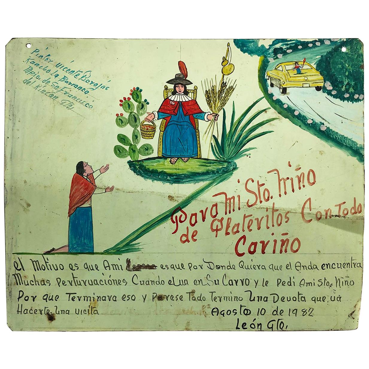 Original Mexican Retablo "Exvotos" Oil on Tin