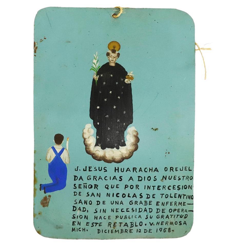 Mexikanisches Retablo-Ölgemälde „Exvotos“, Öl auf Zinn im Angebot