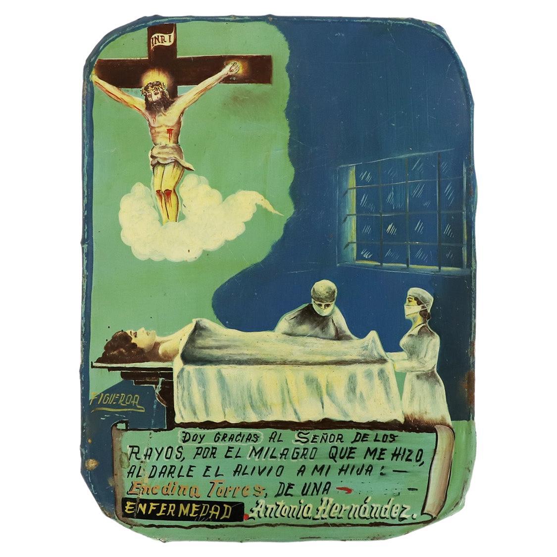 Original Mexican Retablo "Exvotos" Oil on Tin