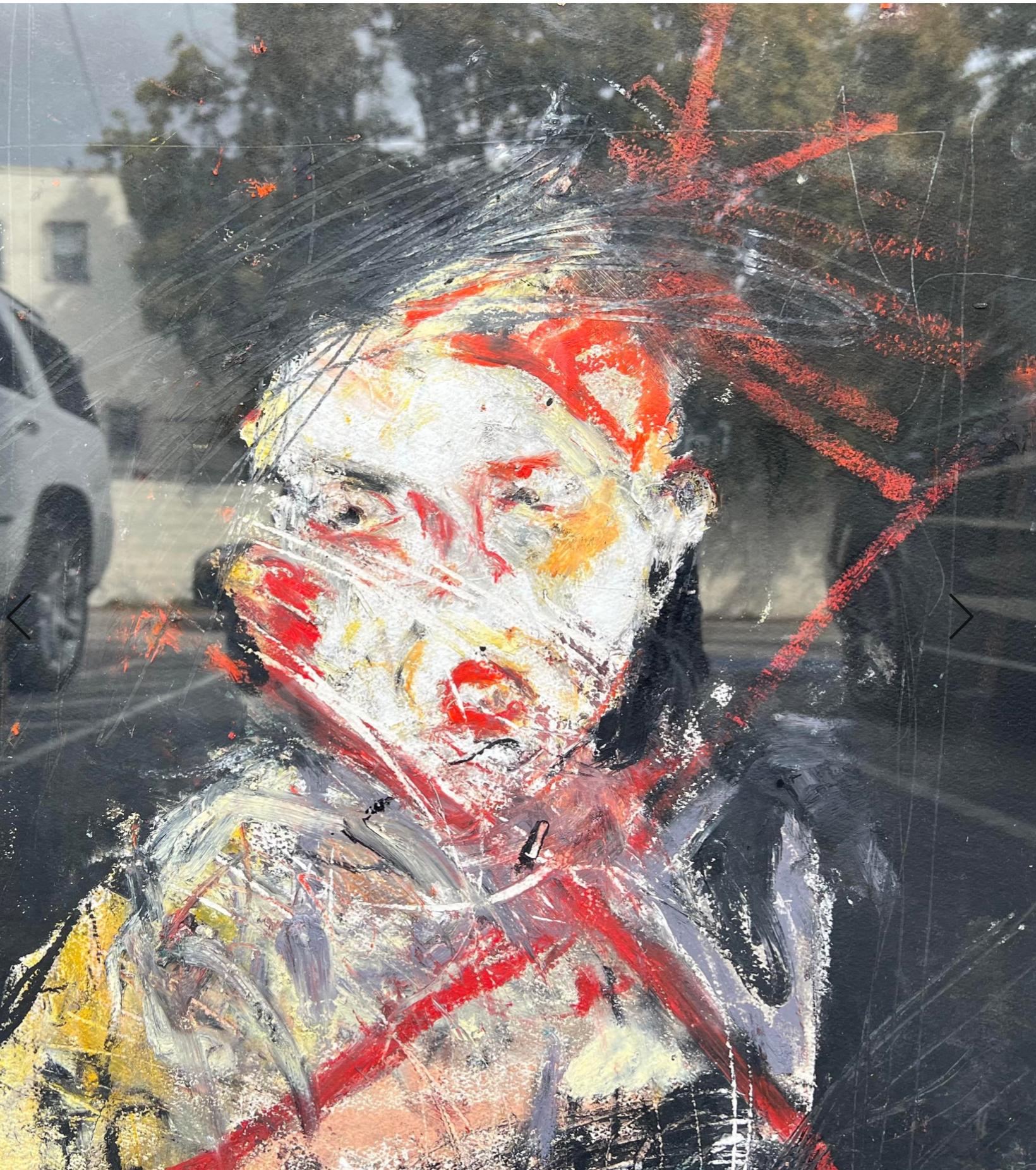 Portrait expressionniste original de Michael Hafftka, peinture à l'huile sur papier montée sur plexiglas.