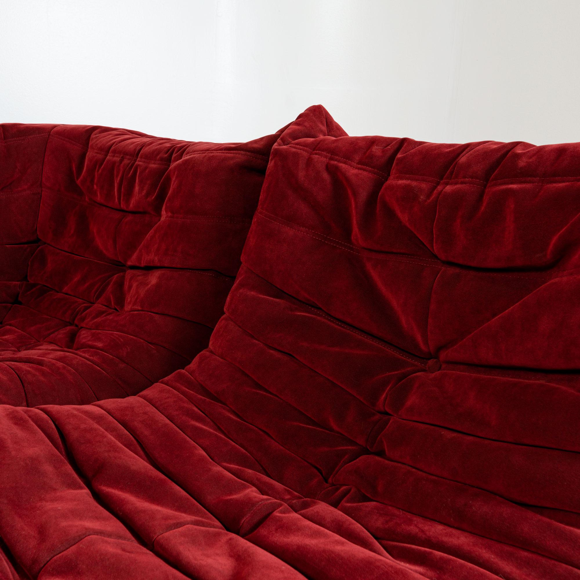 French Original Michel Ducaroys Togo Sectional 4 pieces in Bordeaux Red Alcantara