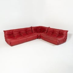 Original Michel Ducaroys Togo Sectional Three Pieces in Red Leather