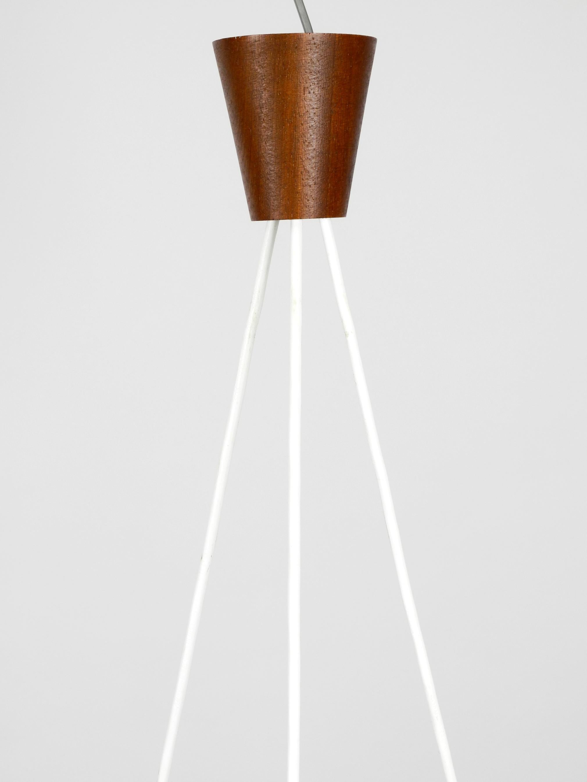 Original Midcentury 3-Arm Pendant Lamp Made of Teak and Opal Glass 1