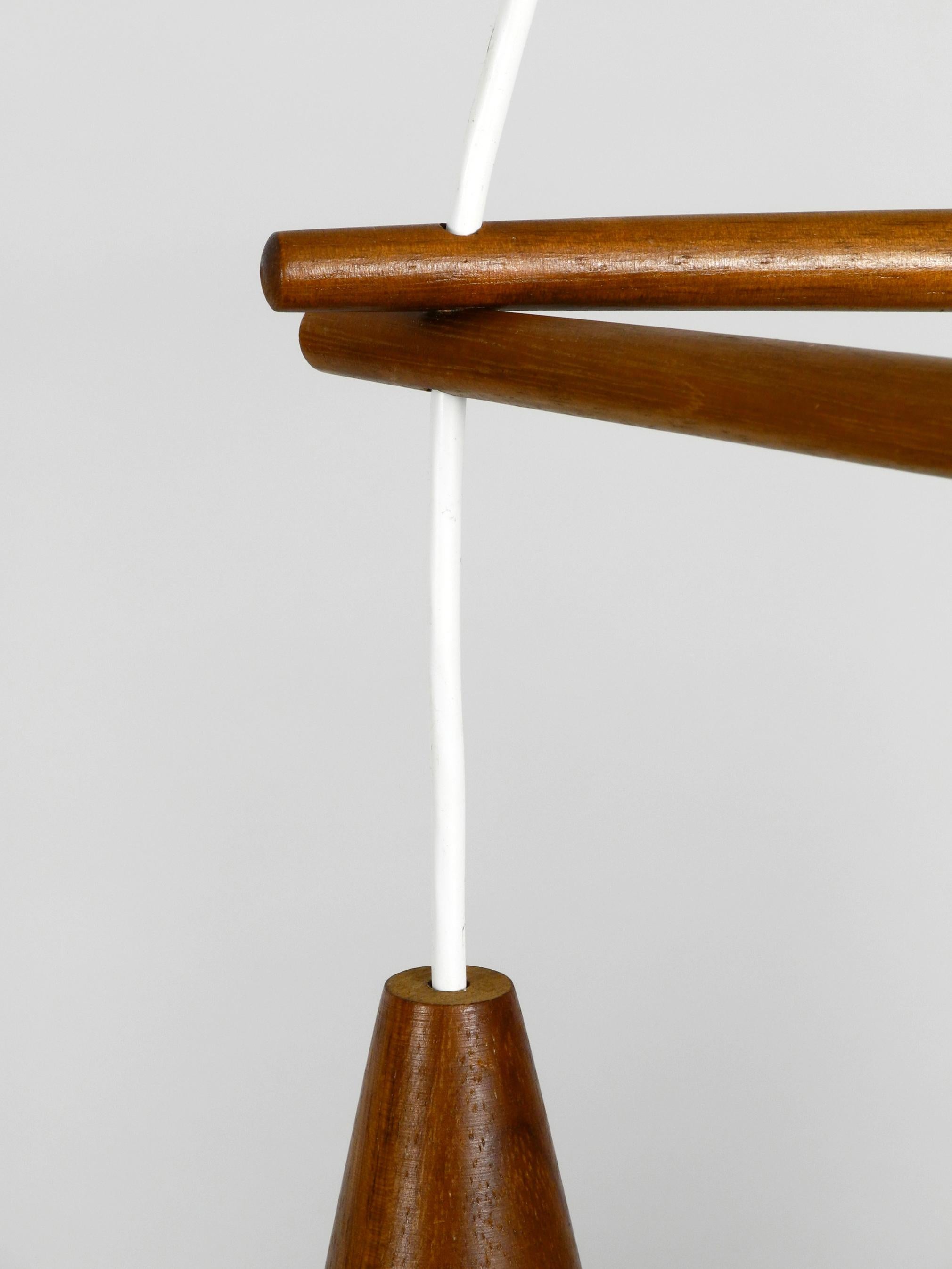 Original Midcentury 3-Arm Pendant Lamp Made of Teak and Opal Glass 2