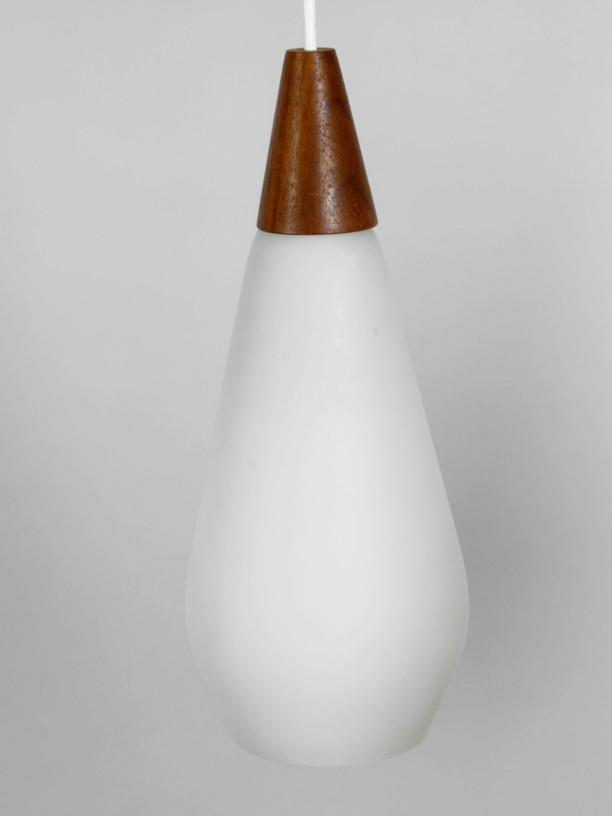 Original Midcentury 3-Arm Pendant Lamp Made of Teak and Opal Glass 3