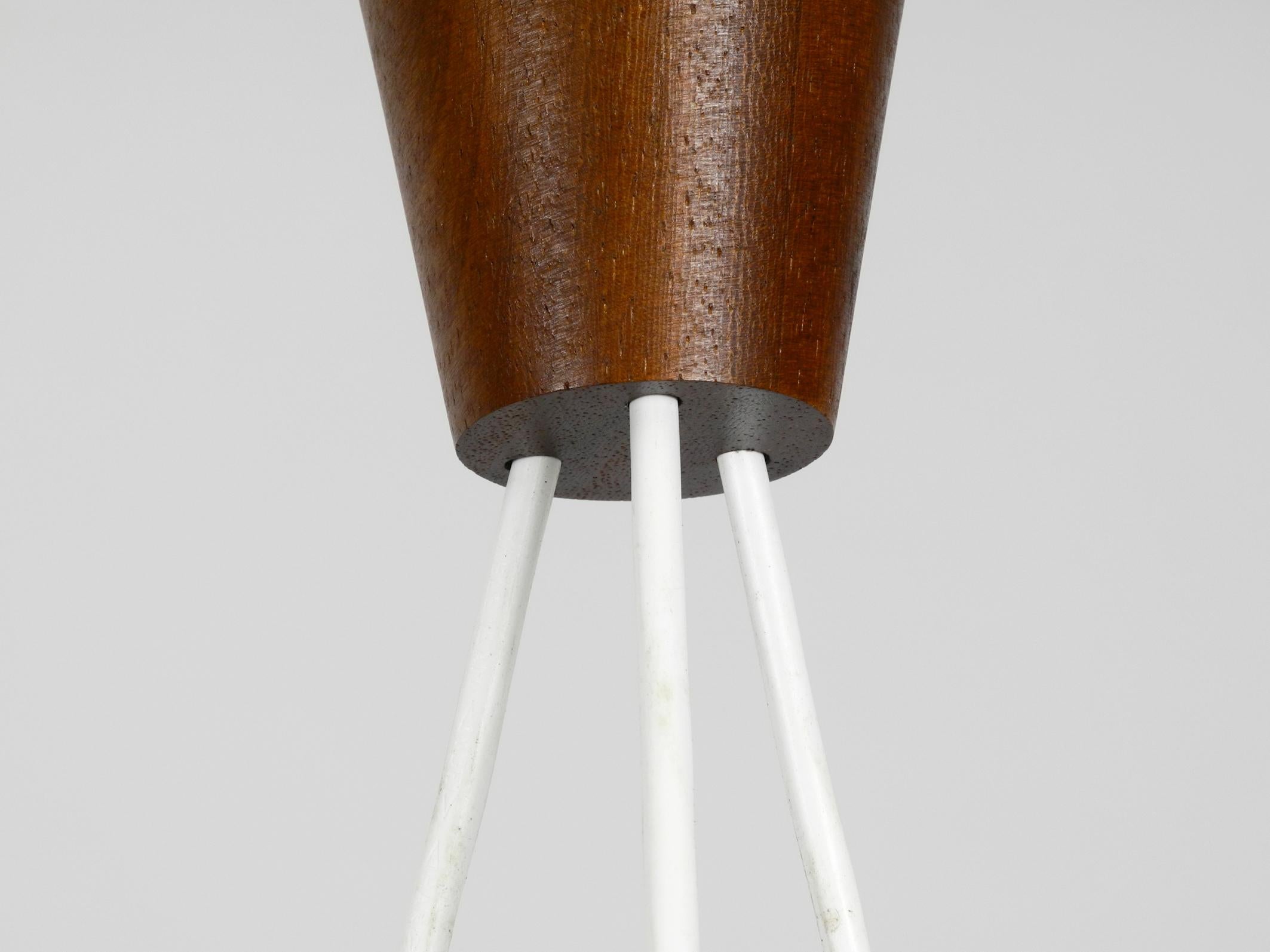 Original Midcentury 3-Arm Pendant Lamp Made of Teak and Opal Glass 5
