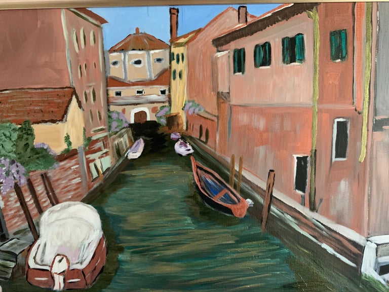 Original Midcentury Artist Signed Oil Painting of Venice Italy Waterway
