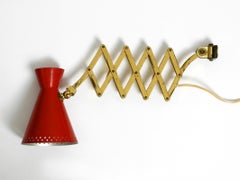 Original Mid Century brass extendable scissor wall lamp with diabolo shade