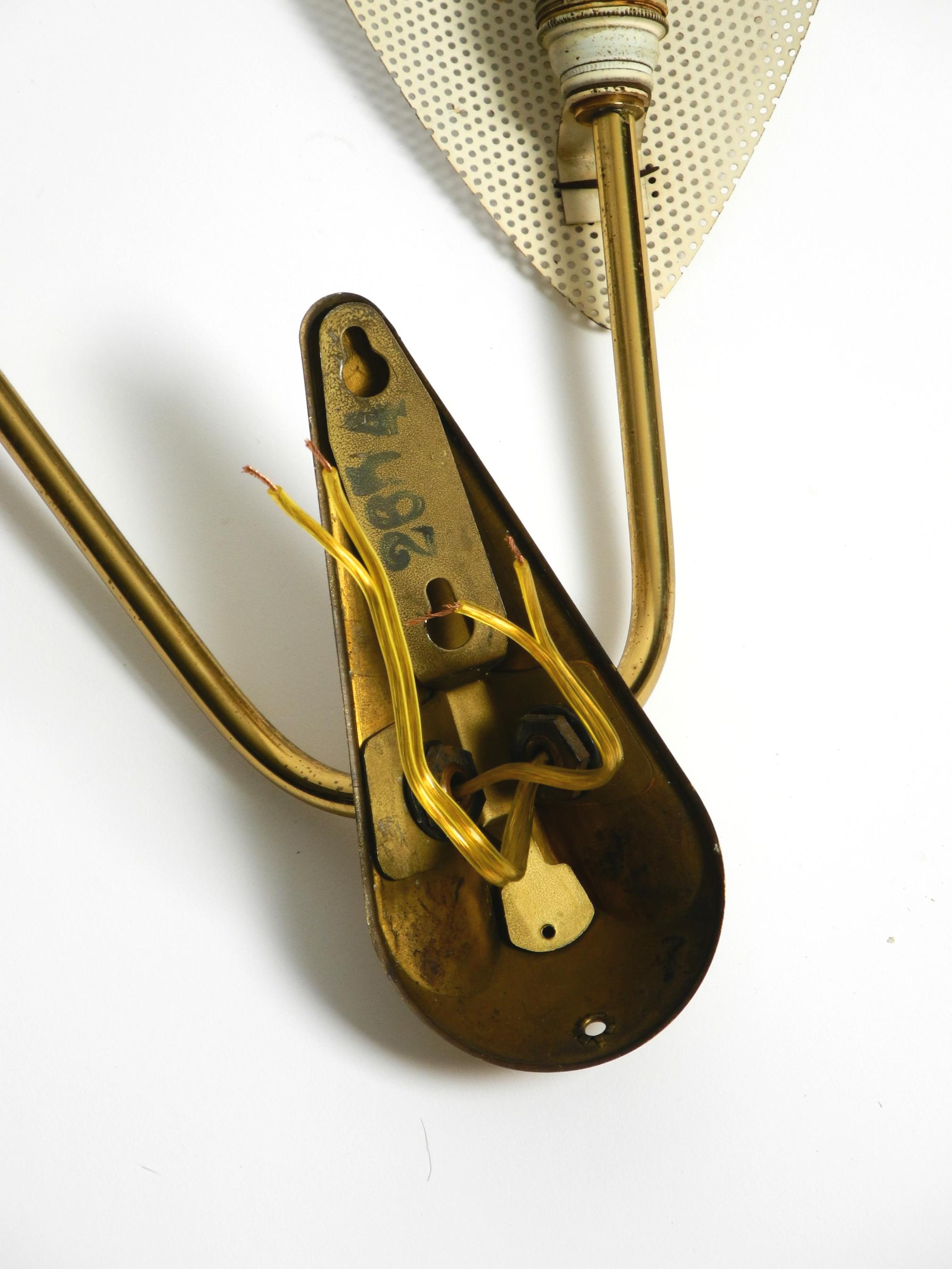 Original Mid Century brass wall lamp with perforated metal sheet lampshades For Sale 3