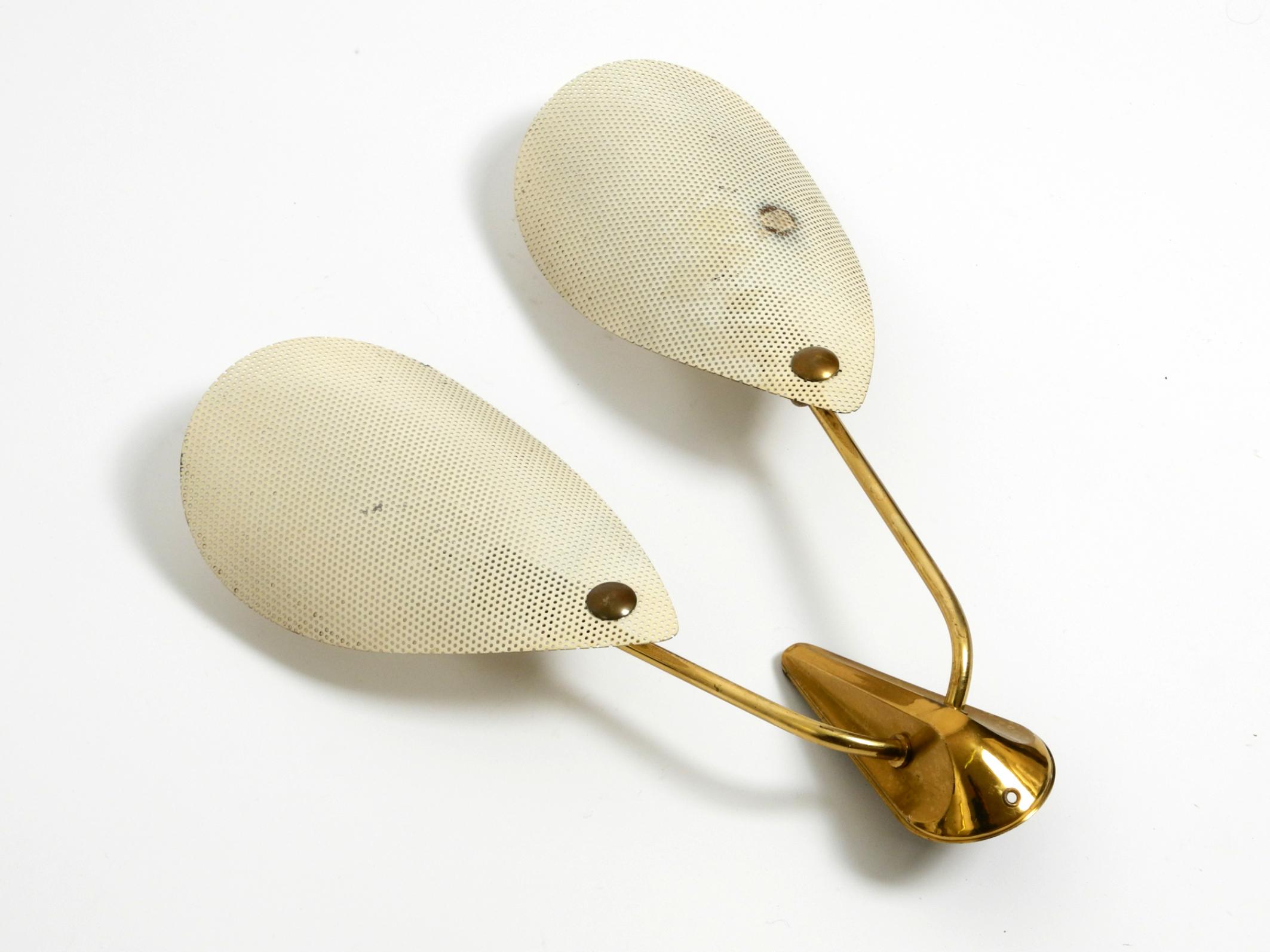 Original Mid Century brass wall lamp with perforated metal sheet lampshades For Sale 7