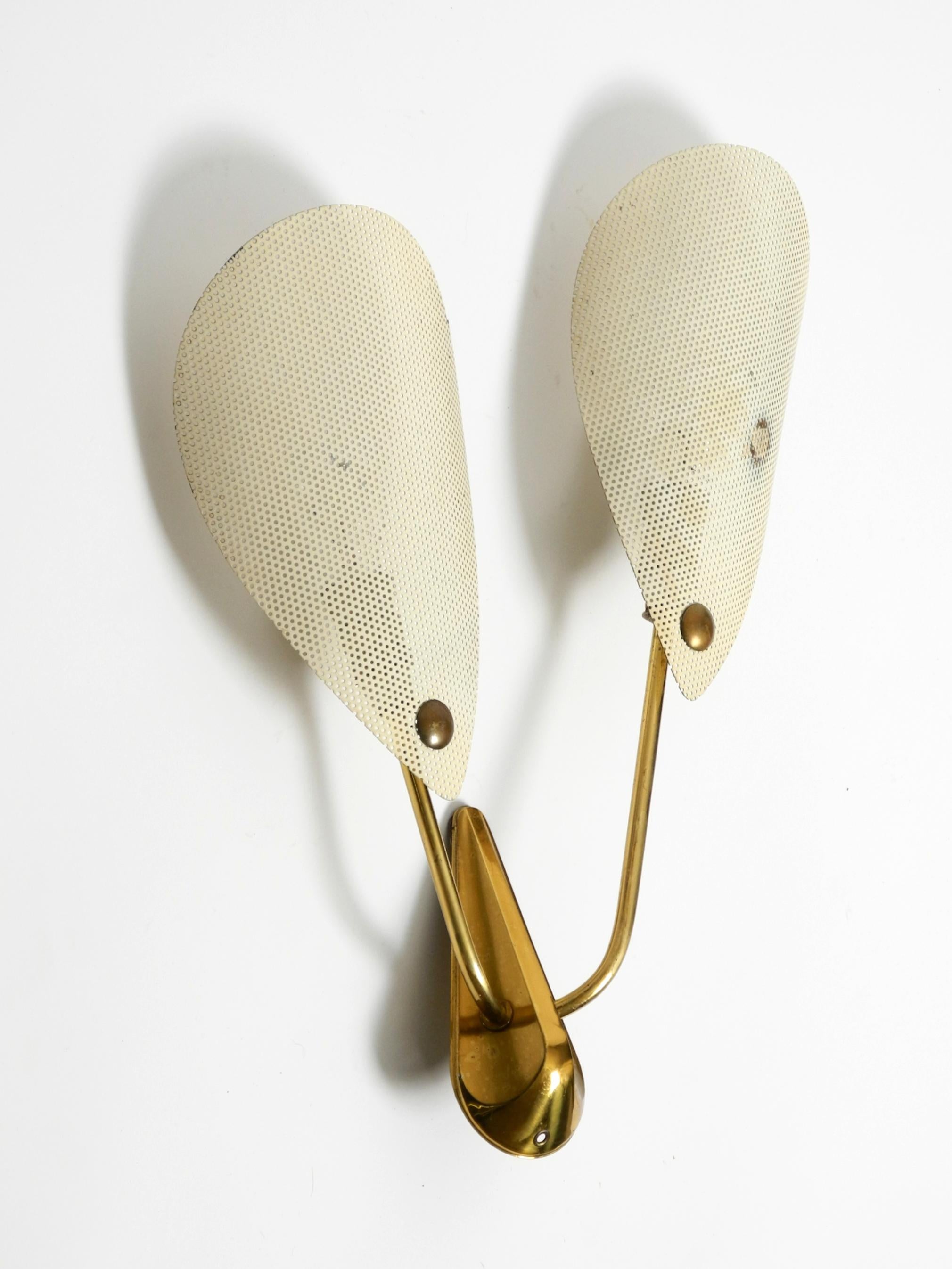 Original Mid Century brass wall lamp with perforated metal sheet lampshades For Sale 8