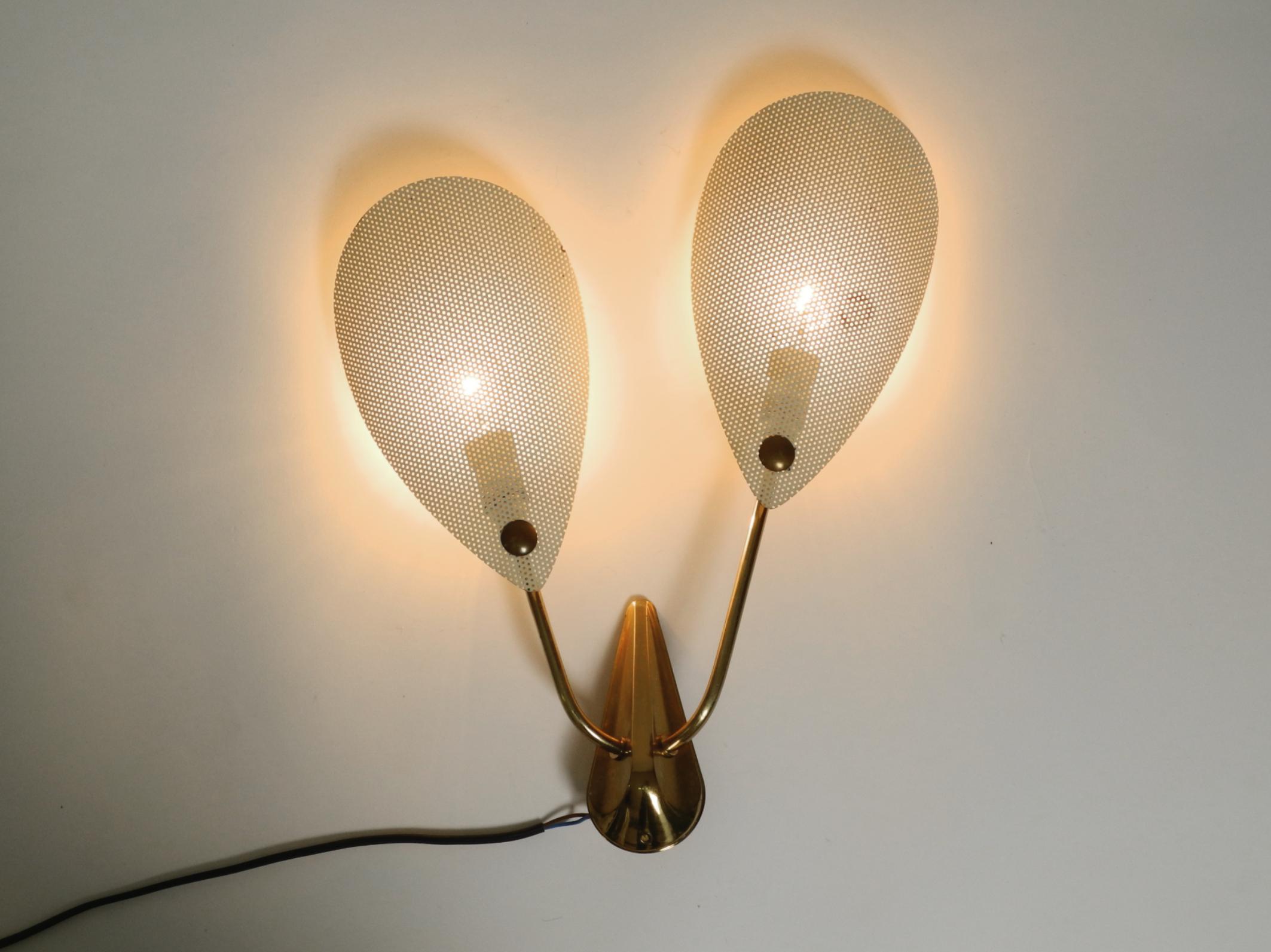 Mid-Century Modern Original Mid Century brass wall lamp with perforated metal sheet lampshades For Sale