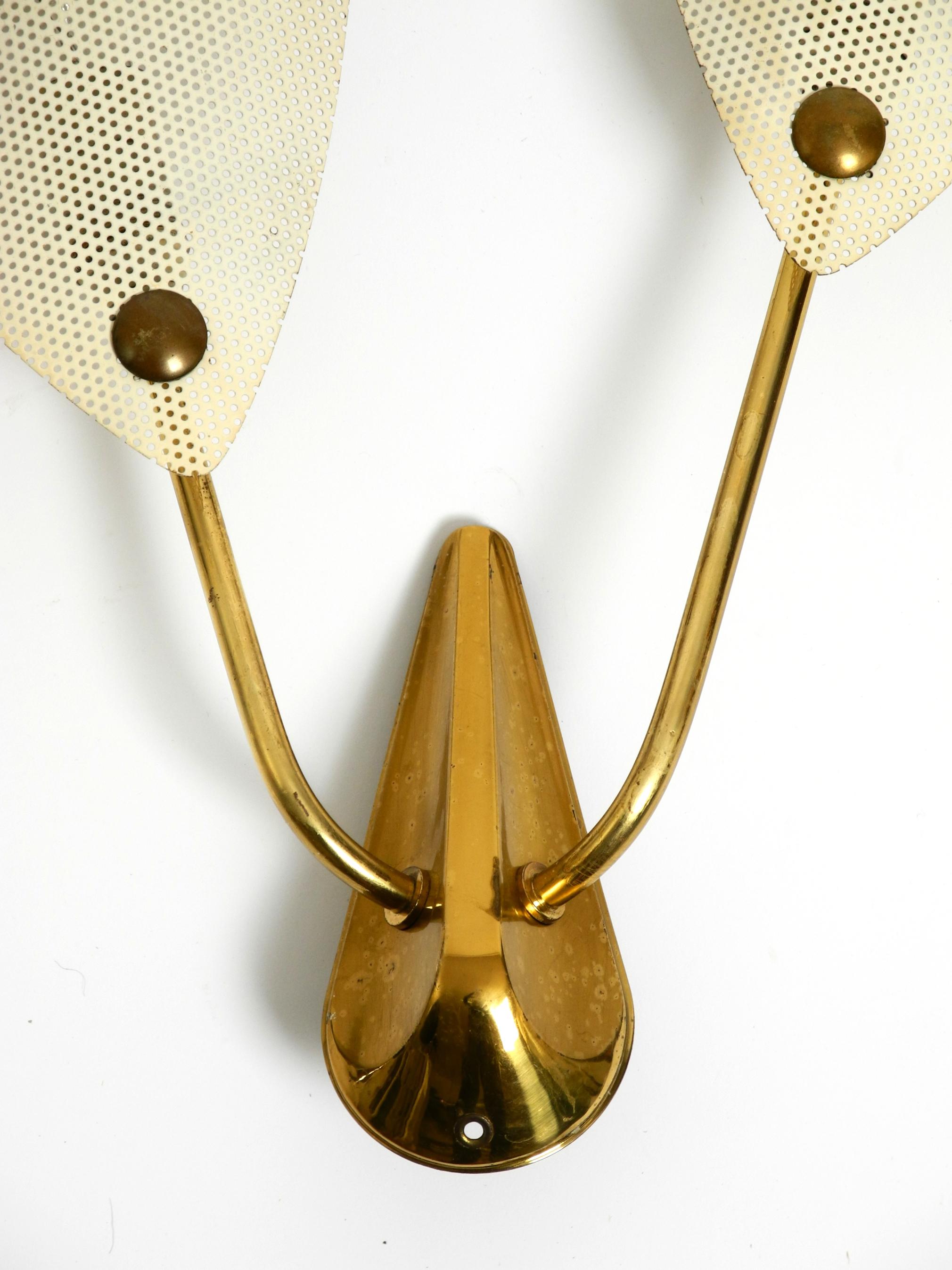 Original Mid Century brass wall lamp with perforated metal sheet lampshades In Good Condition For Sale In München, DE