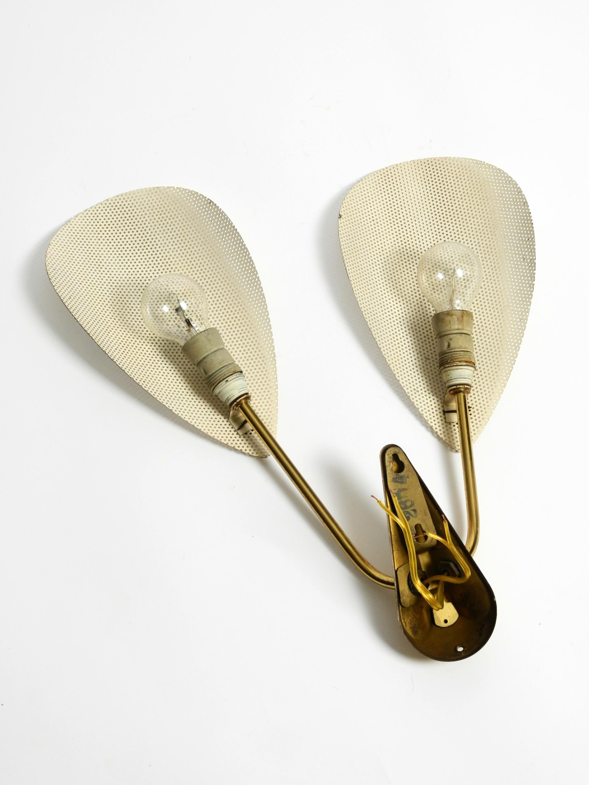 Original Mid Century brass wall lamp with perforated metal sheet lampshades For Sale 2
