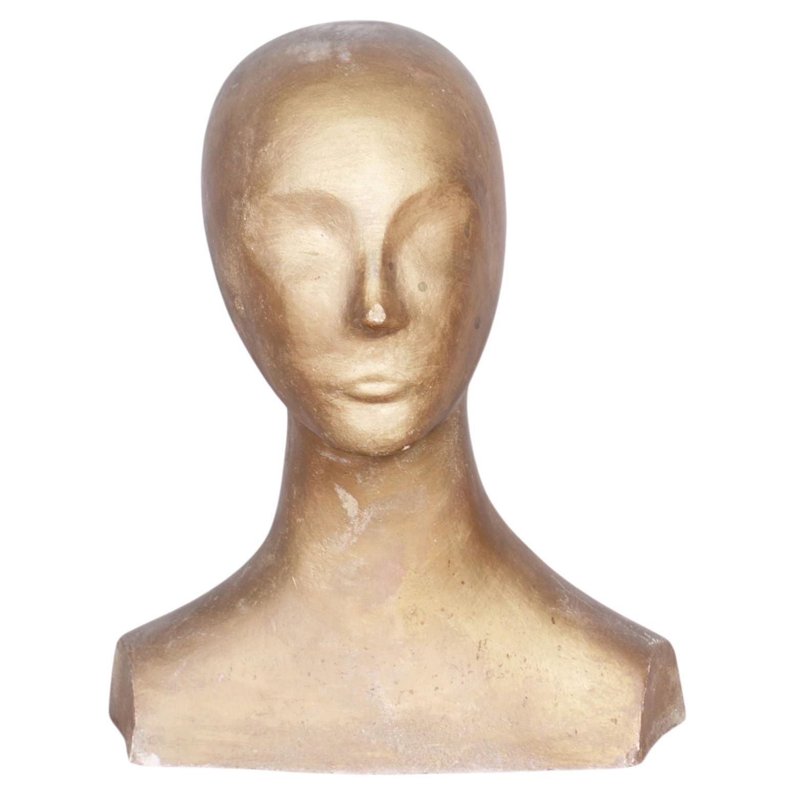 Original Mid-Century Bust, Patinated Plaster, Well-Preserved, Czech, 1960s For Sale