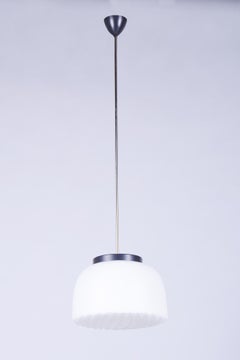 Original Mid-Century Chandelier, Chrome, Opaline Glass, Paint, Czech, 1950s