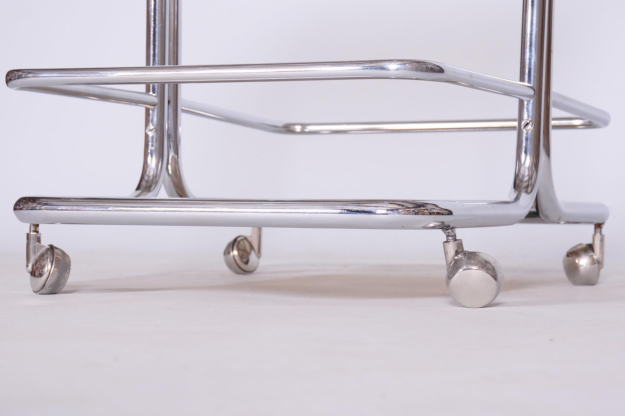Original Midcentury Chrome Serving Trolley, Smoked Glass, 1960s, Czechia For Sale 4