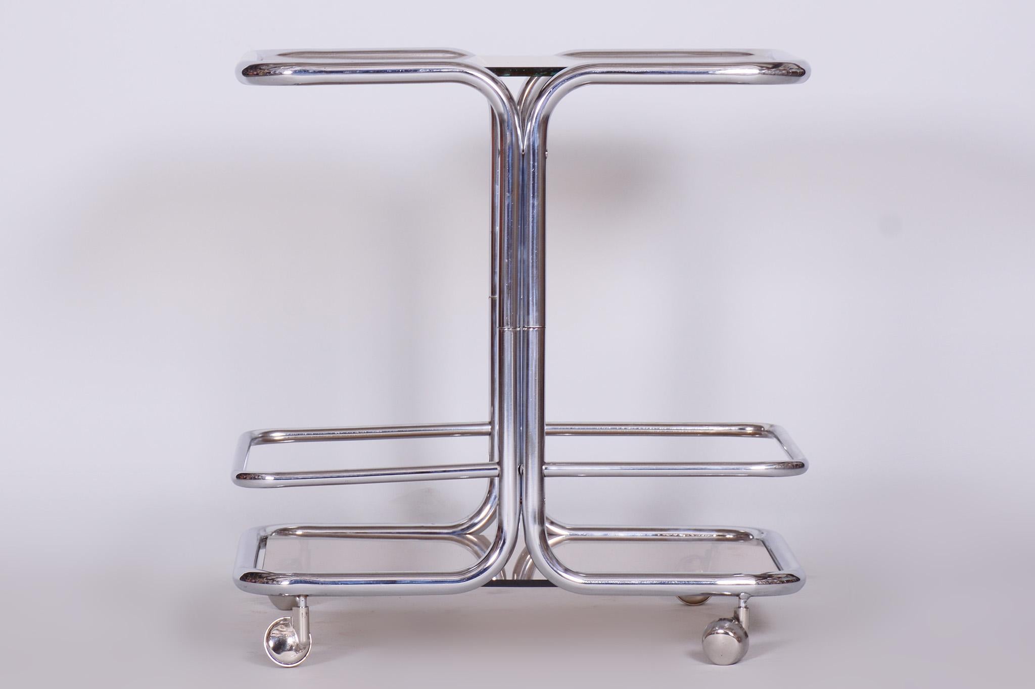 Mid-Century Modern Original Midcentury Chrome Serving Trolley, Smoked Glass, 1960s, Czechia For Sale