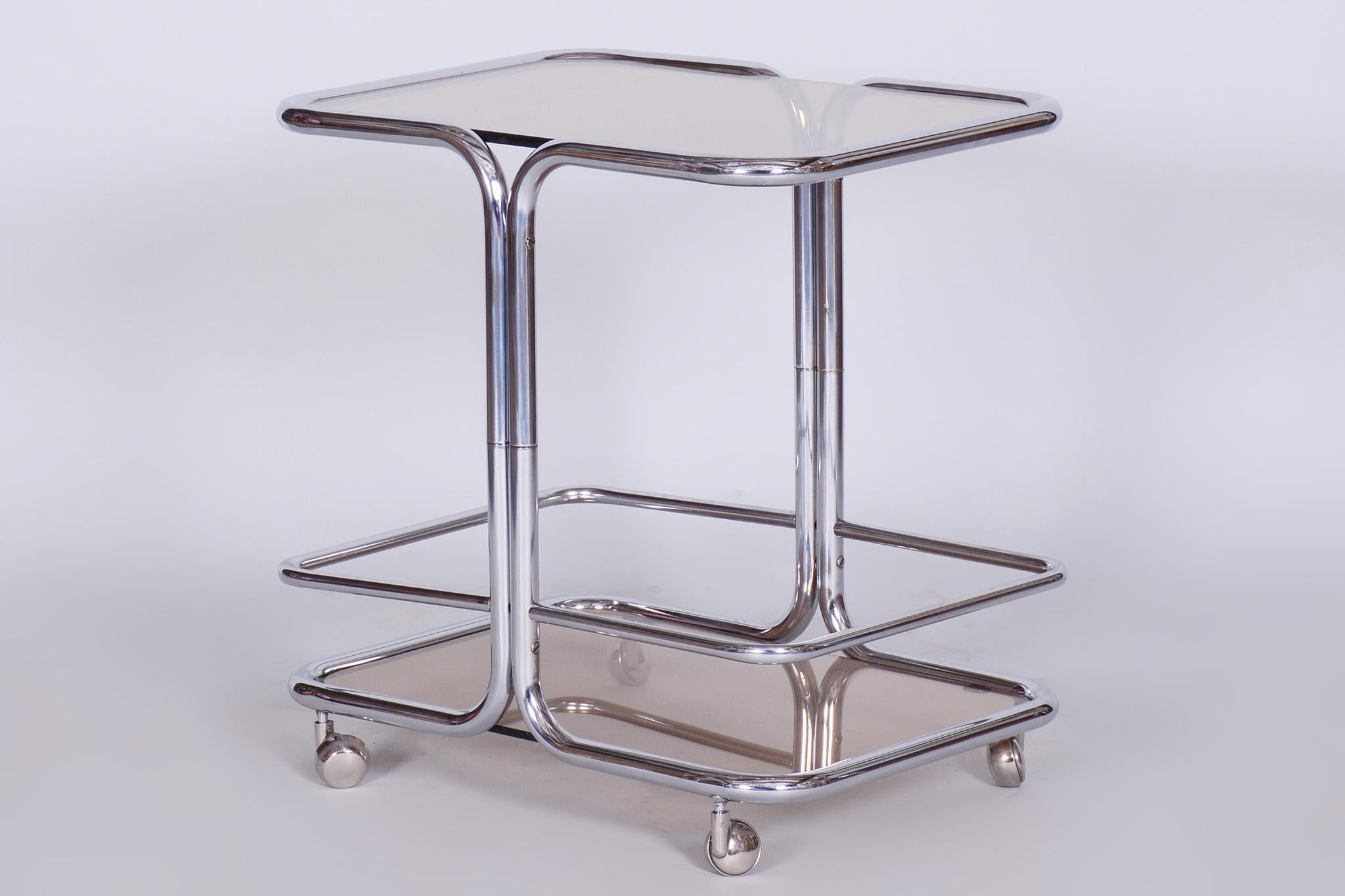 20th Century Original Midcentury Chrome Serving Trolley, Smoked Glass, 1960s, Czechia For Sale