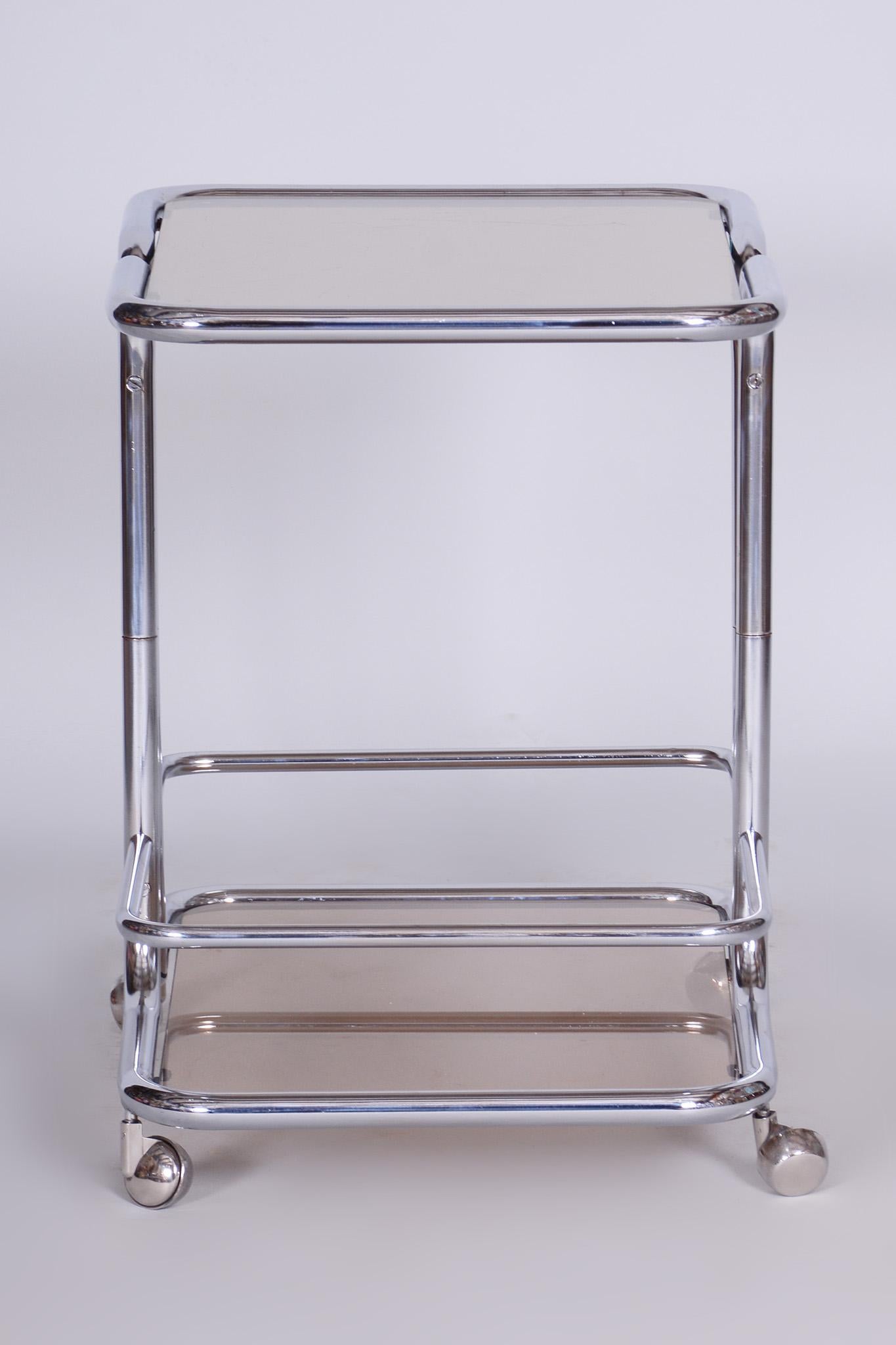 Steel Original Midcentury Chrome Serving Trolley, Smoked Glass, 1960s, Czechia For Sale