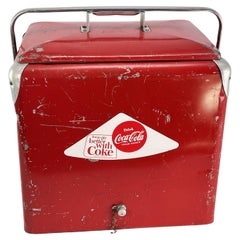 Vintage original Mid Century Coca Cola cooler beverage crate red Ice Cooler 50s