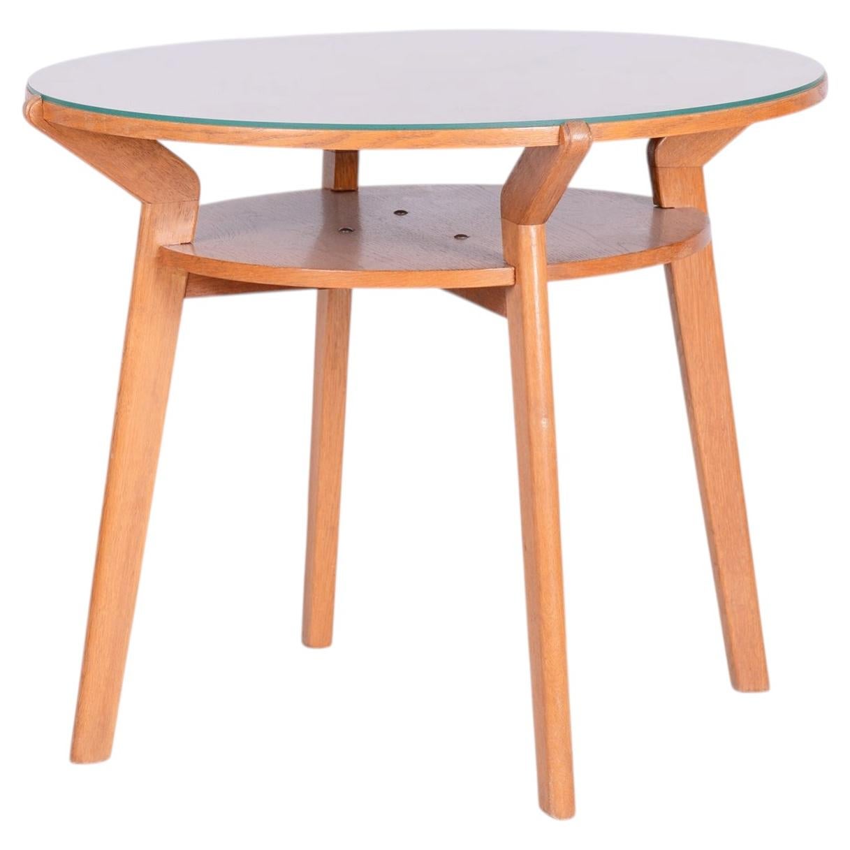 Table basse originale du milieu du siècle, signée Jitona Soběslav, Oak et verre, République tchèque, années 1950 en vente