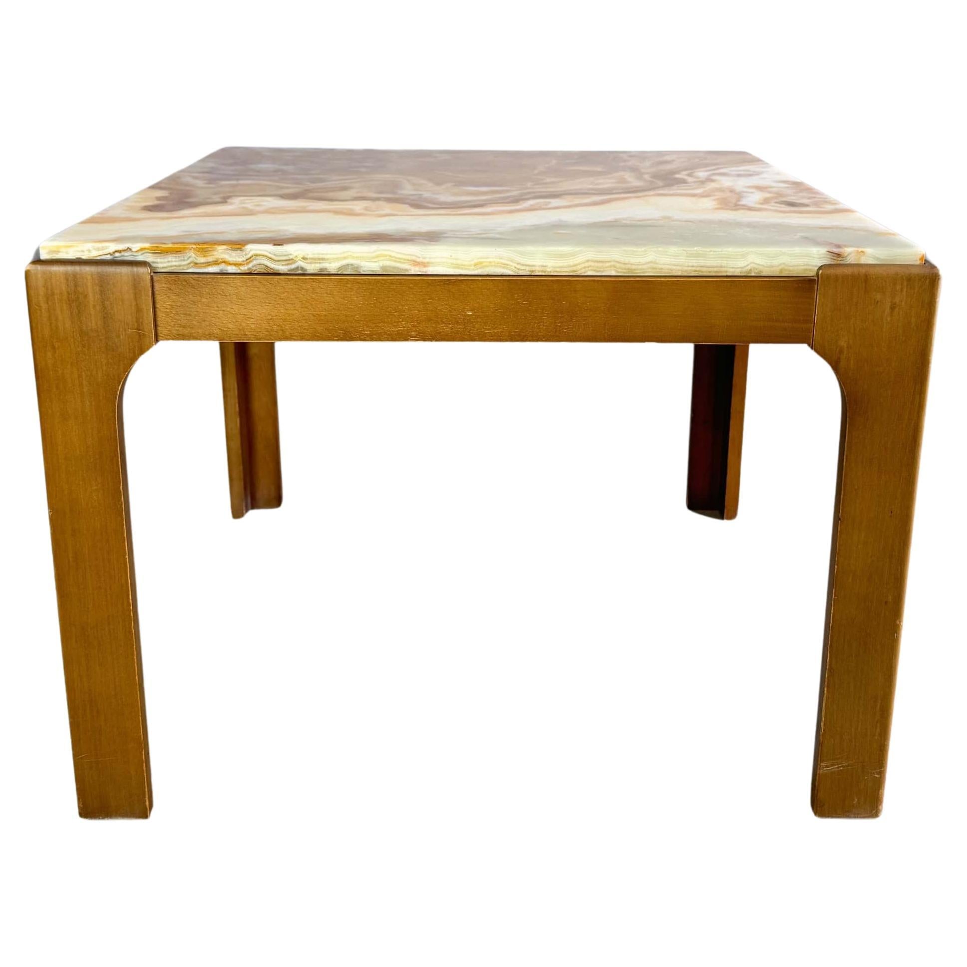 Original Mid Century Couchtisch Marmor Eiche Beistelltisch 1970er
