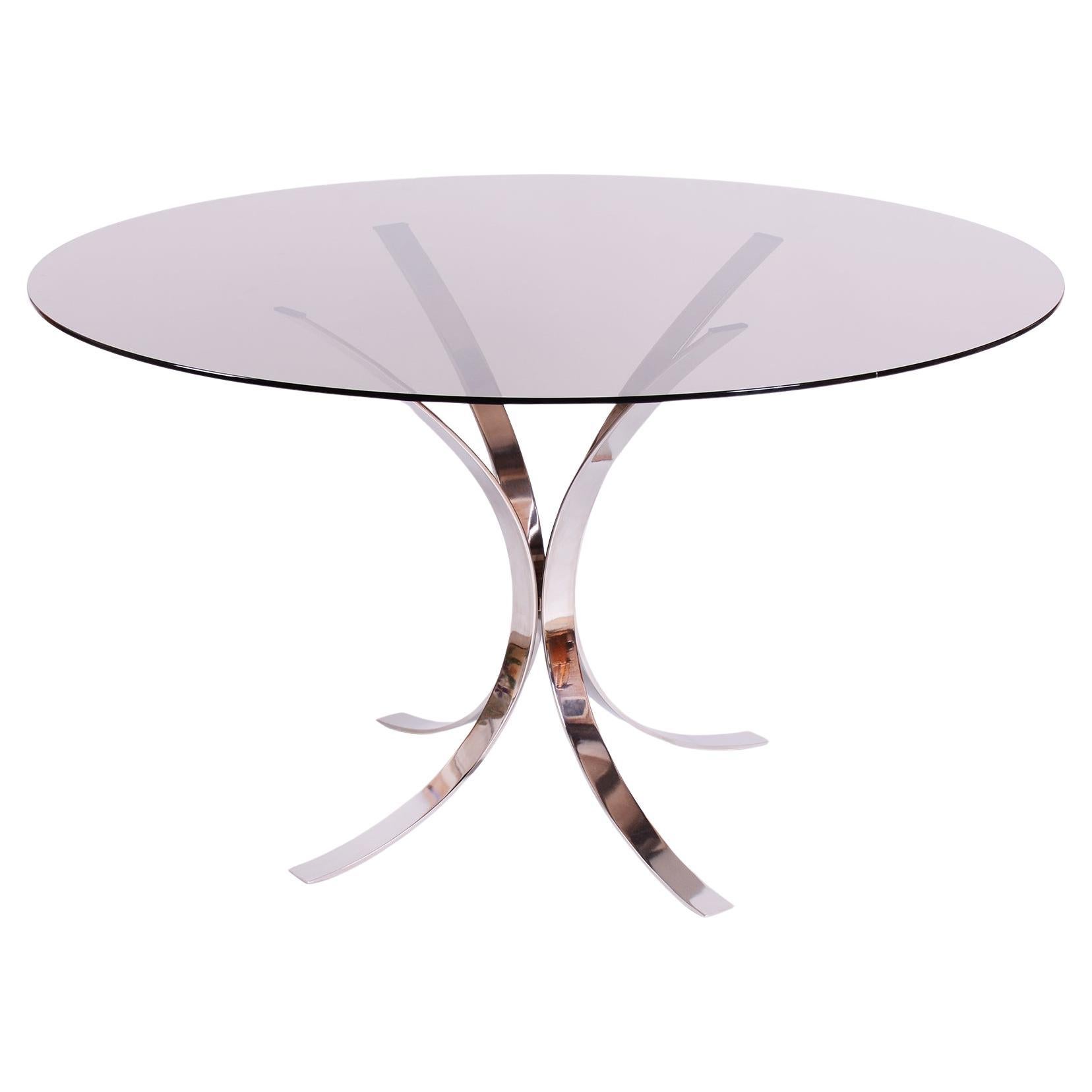 Original Mid-Century DInig Table, by O. Borsani, Chrome, Glass, Italy, 1960s