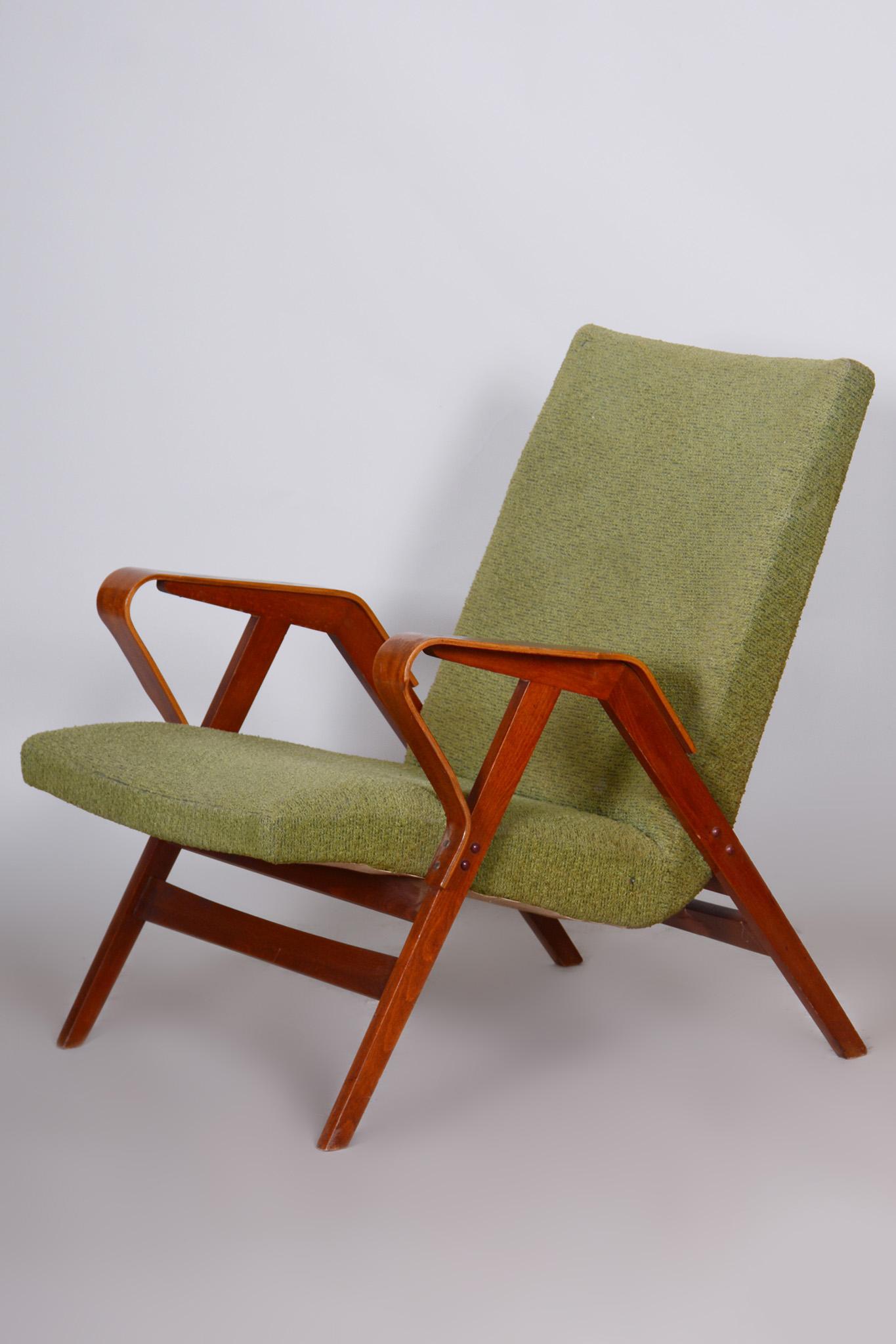 Mid-Century Modern Original Midcentury Green Beech Armchair, Tatra, Pravenec, Czechia, 1950s For Sale