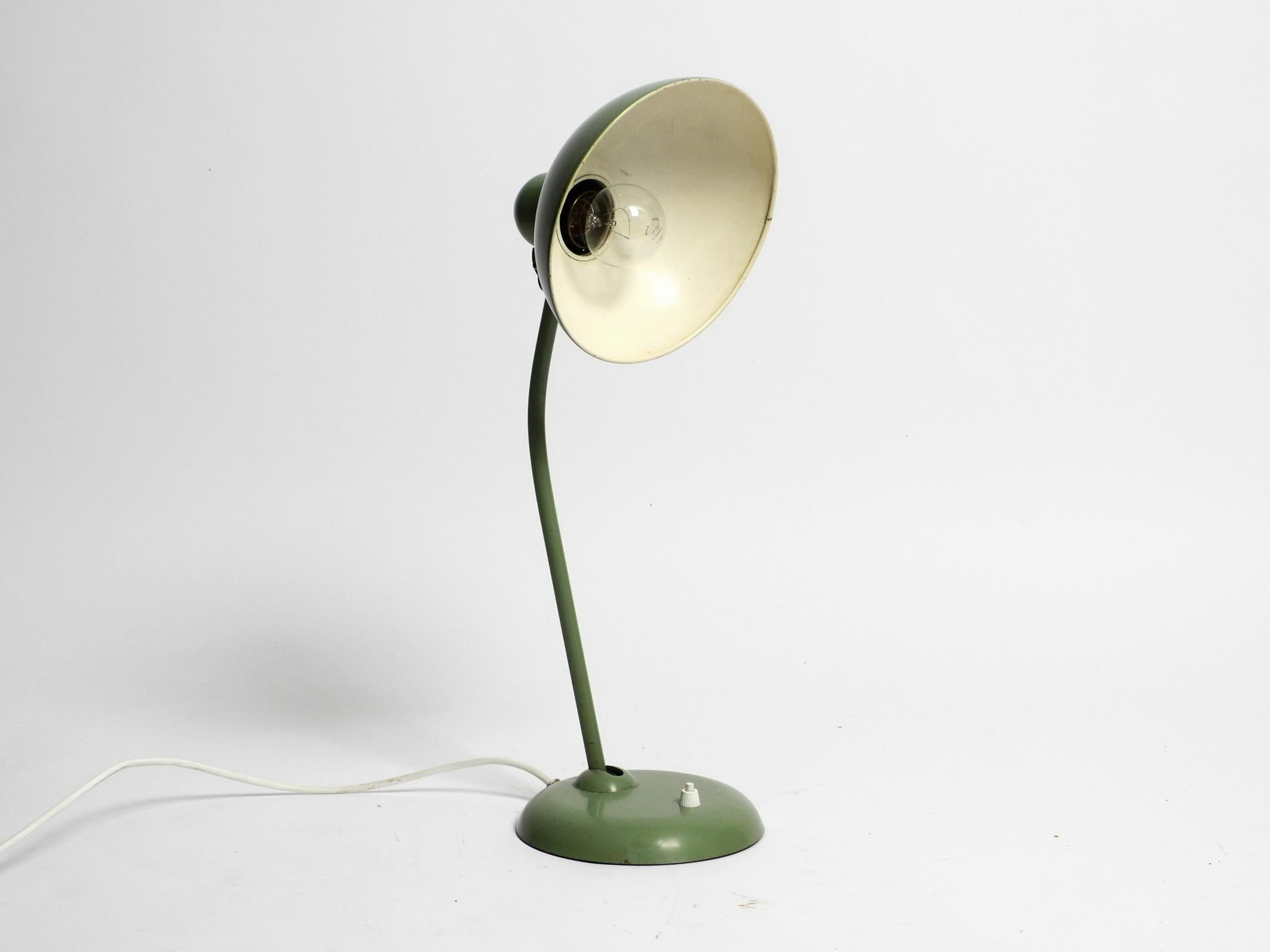Original Mid Century Kaiser Idell metal table lamp in rare industrial green 10