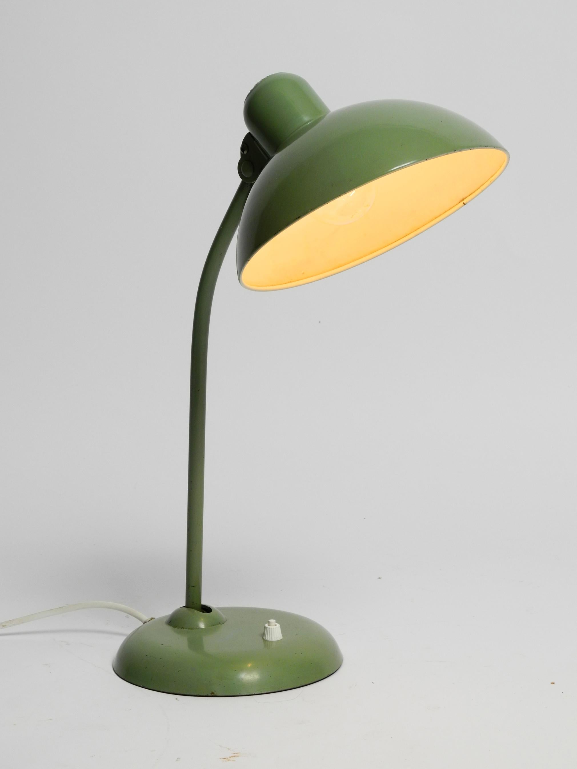 Original Mid Century Kaiser Idell metal table lamp in rare industrial green 11