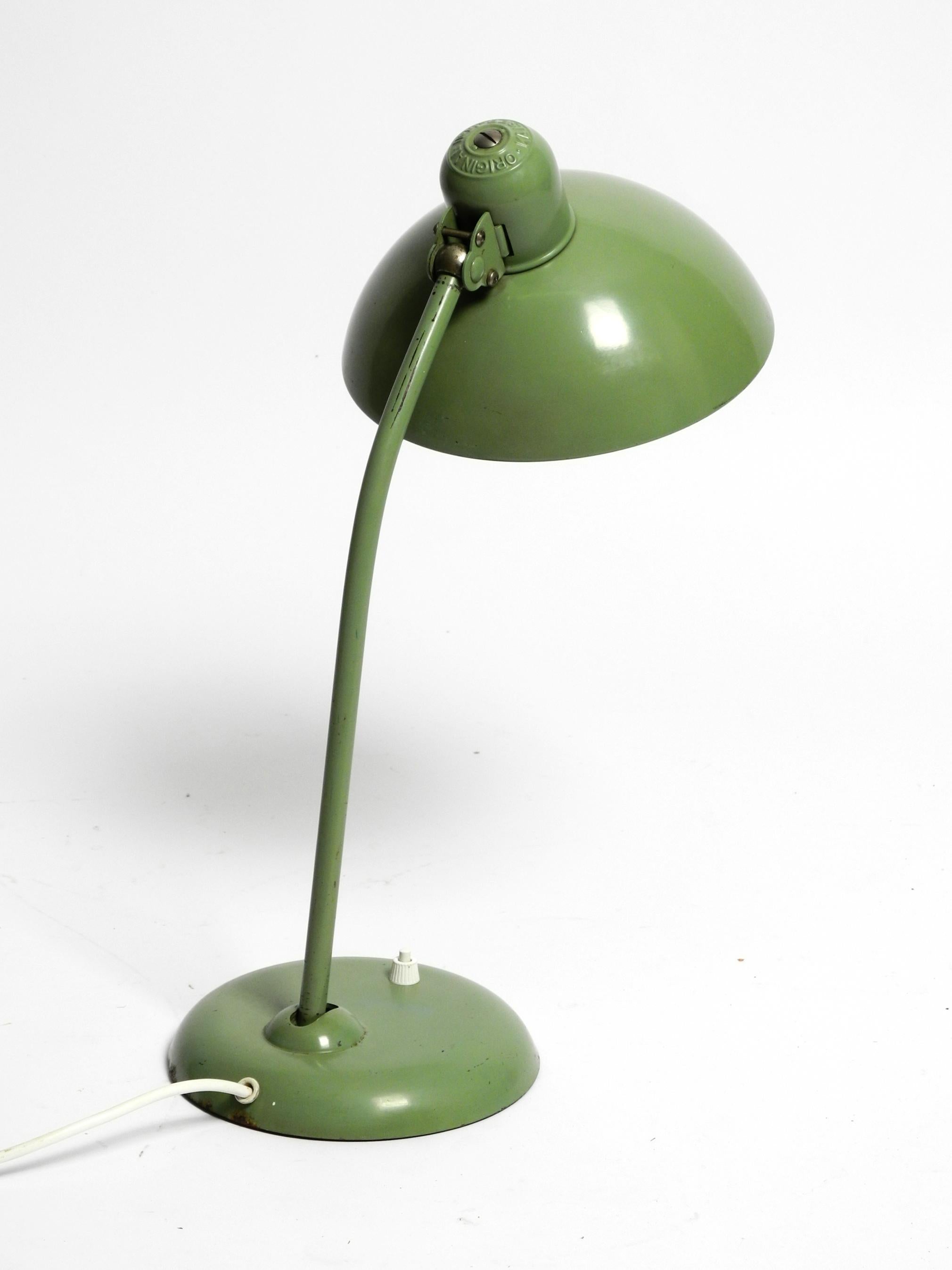 Original Mid Century Kaiser Idell metal table lamp in rare industrial green 12