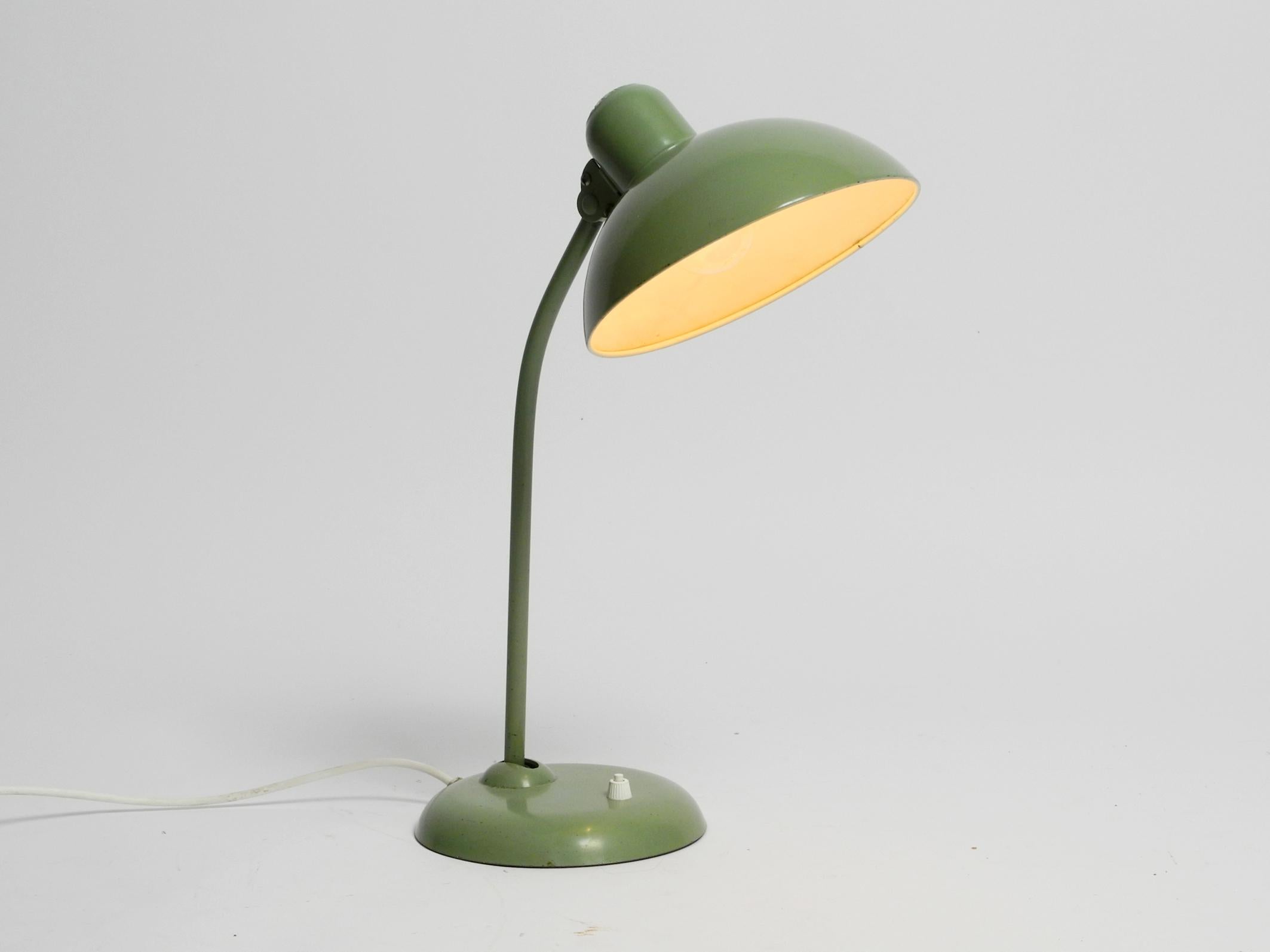 Original Mid Century Kaiser Idell metal table lamp in rare industrial green In Good Condition In München, DE