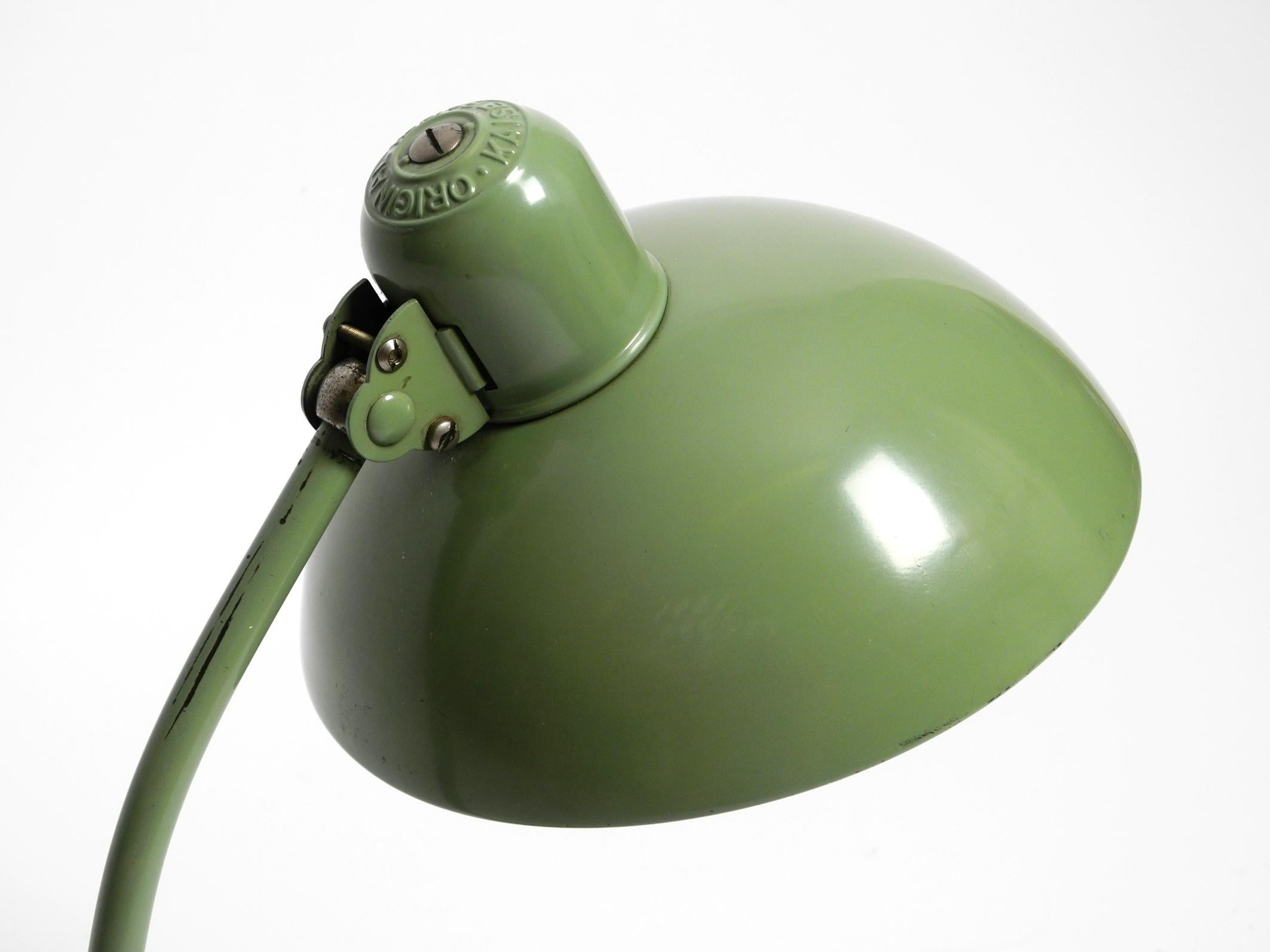 Original Mid Century Kaiser Idell metal table lamp in rare industrial green 1