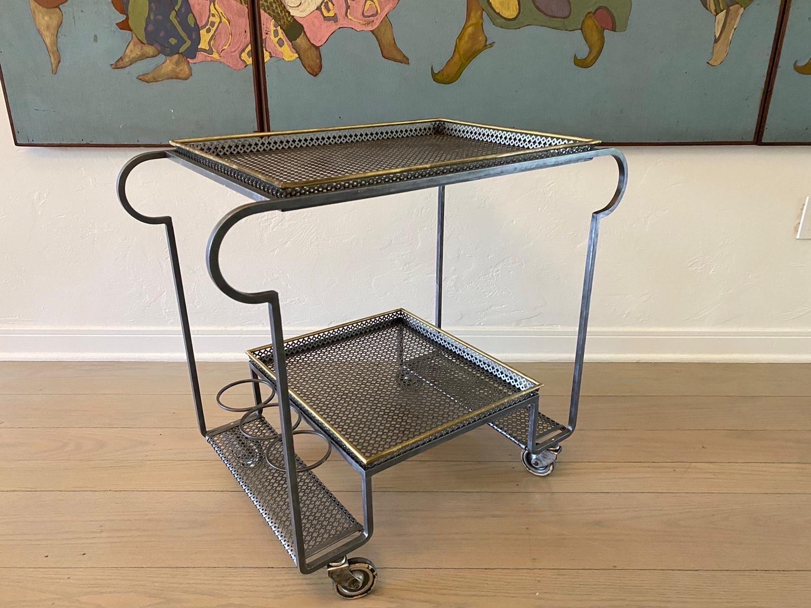 Original Mid-Century Mathieu Matégot Perforated Metal & Brass Bar Cart/Trolley 5