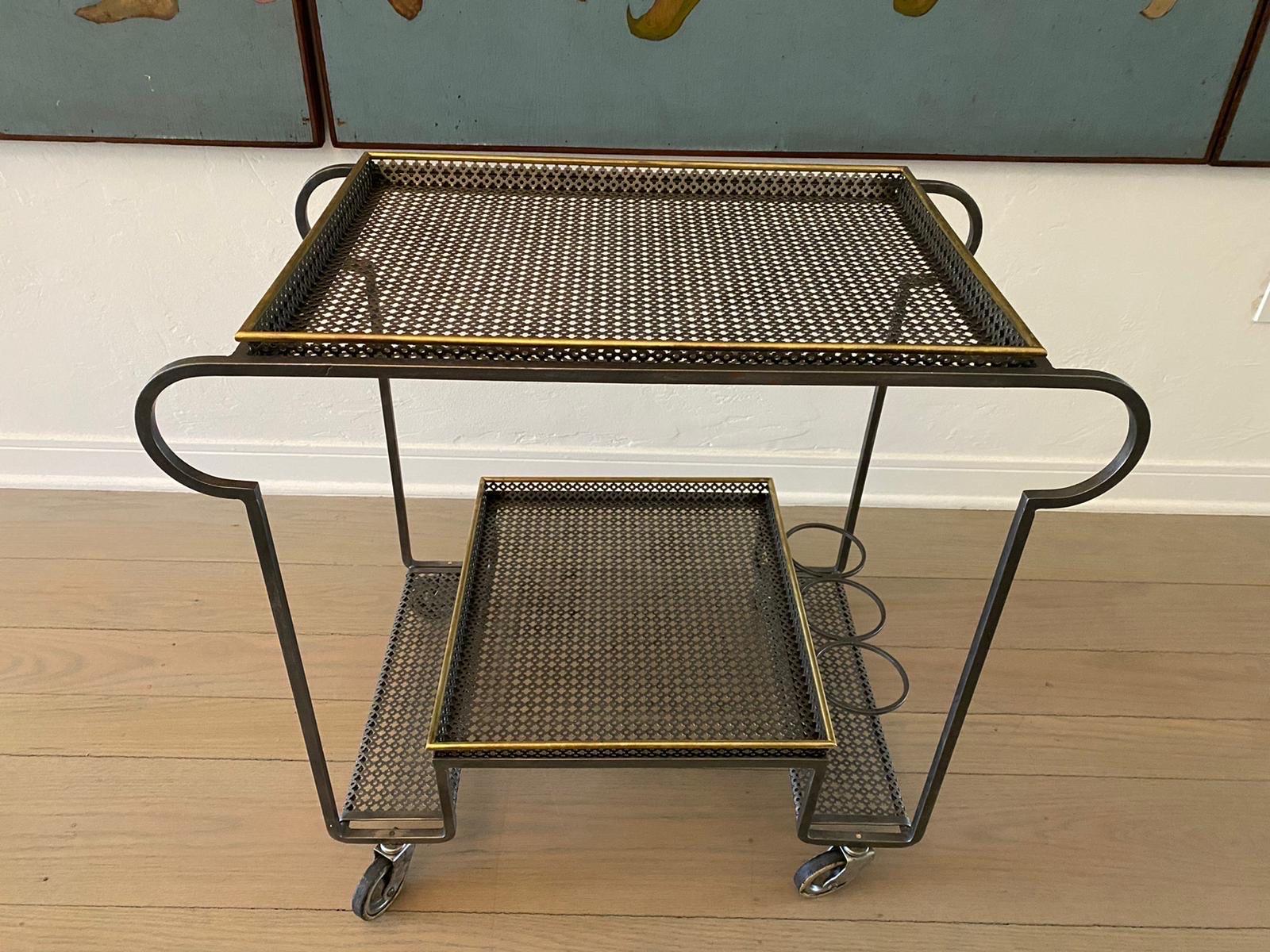 Mid-Century Modern Original Mid-Century Mathieu Matégot Perforated Metal & Brass Bar Cart/Trolley