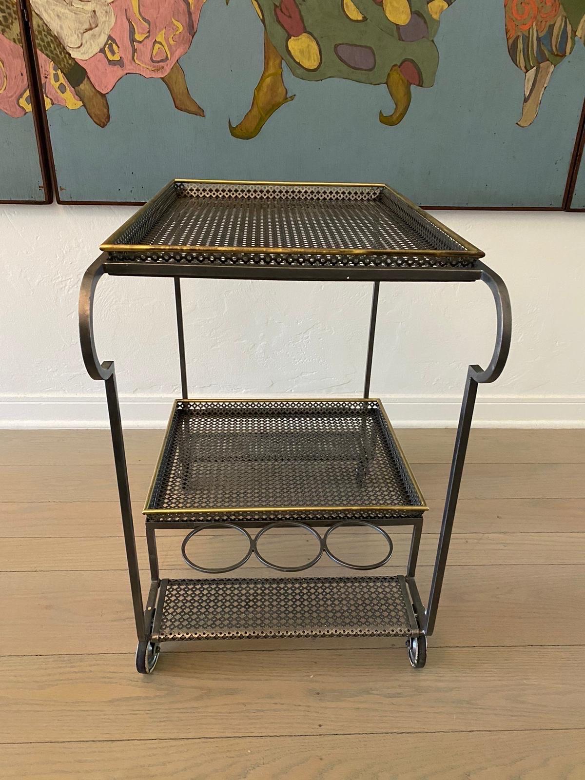 Mid-20th Century Original Mid-Century Mathieu Matégot Perforated Metal & Brass Bar Cart/Trolley