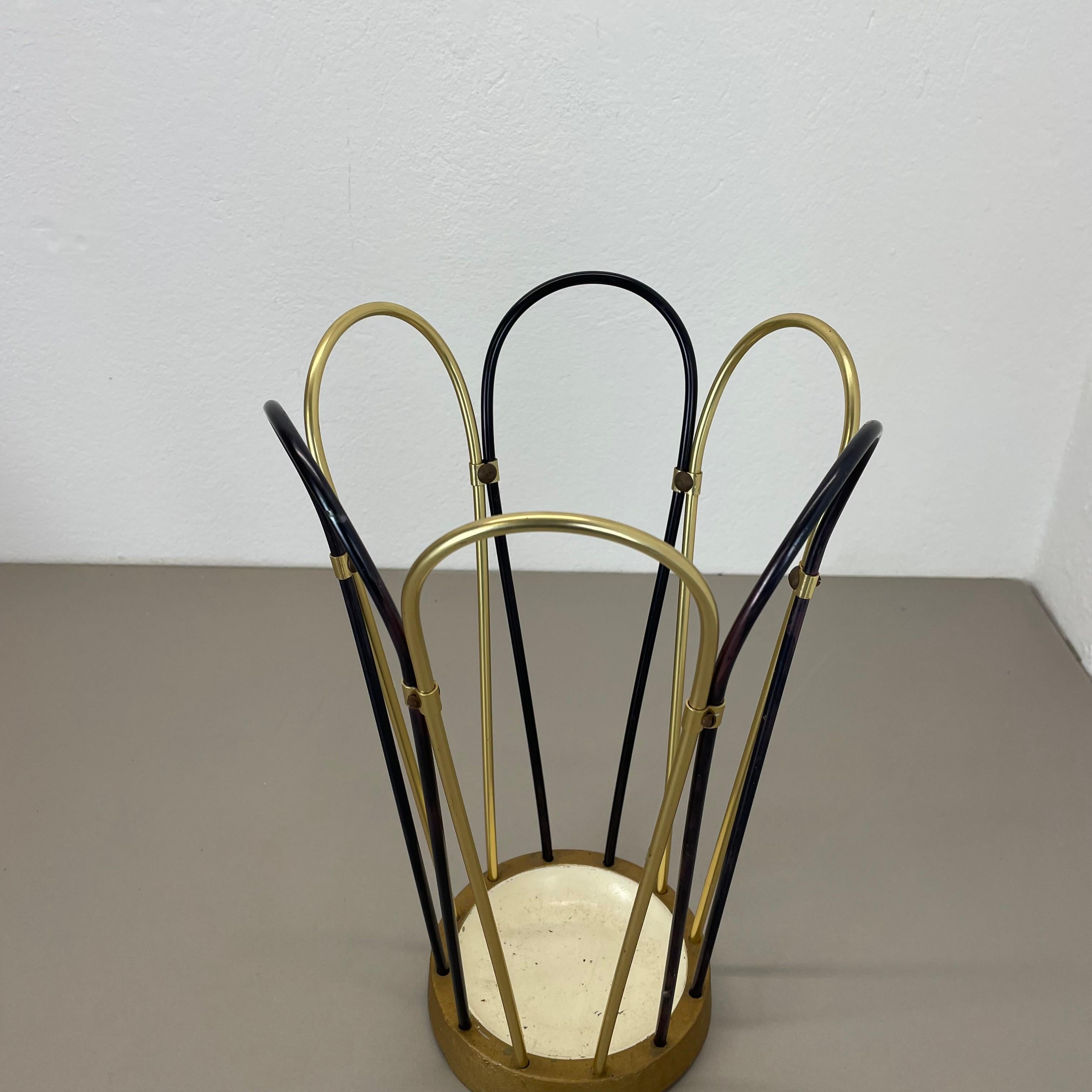 Allemand Original Mid-Century Metal Brass Modernist Bauhaus Umbrella Stand Germany, 1950s en vente