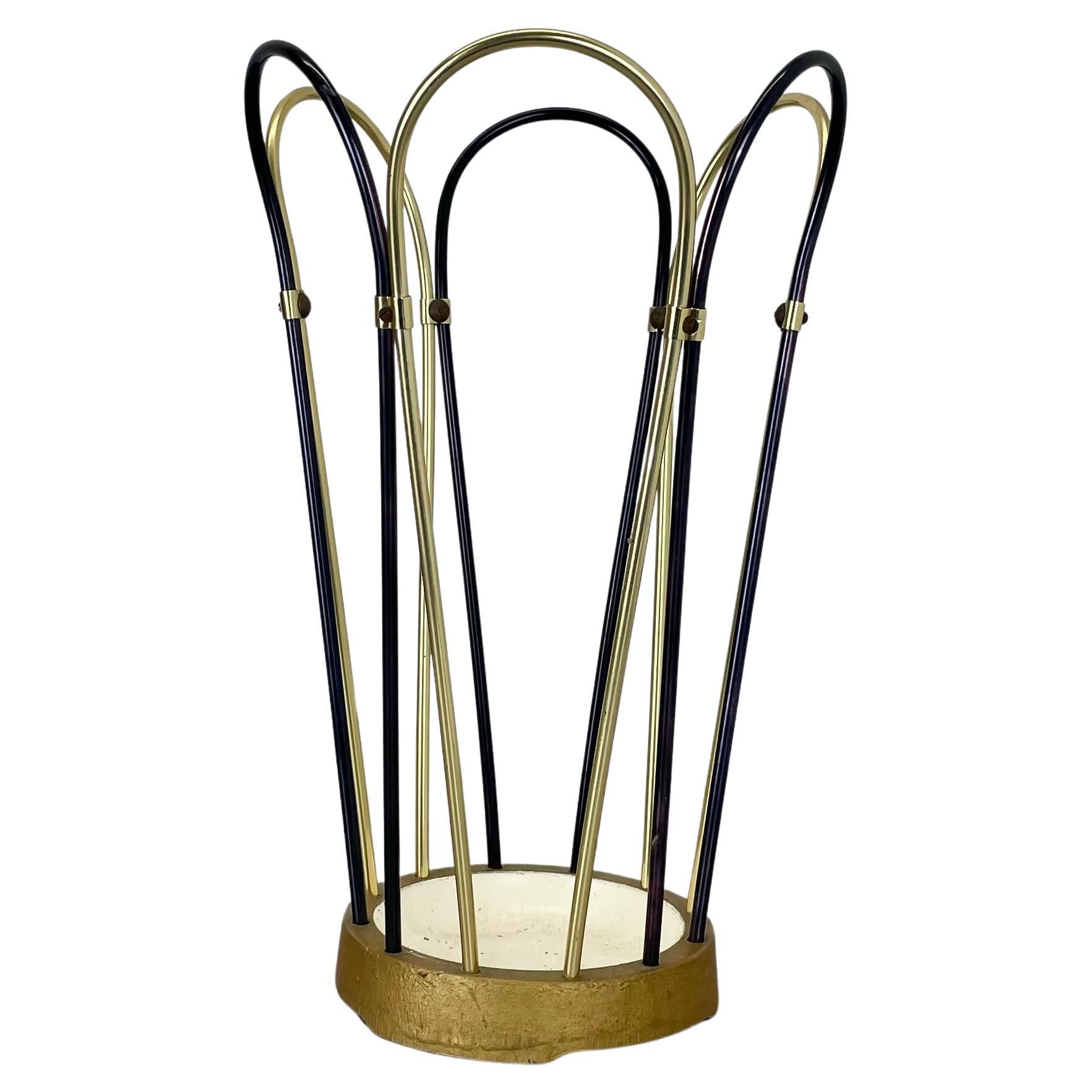 Original Mid-Century Metal Brass Modernist Bauhaus Umbrella Stand Germany, 1950s