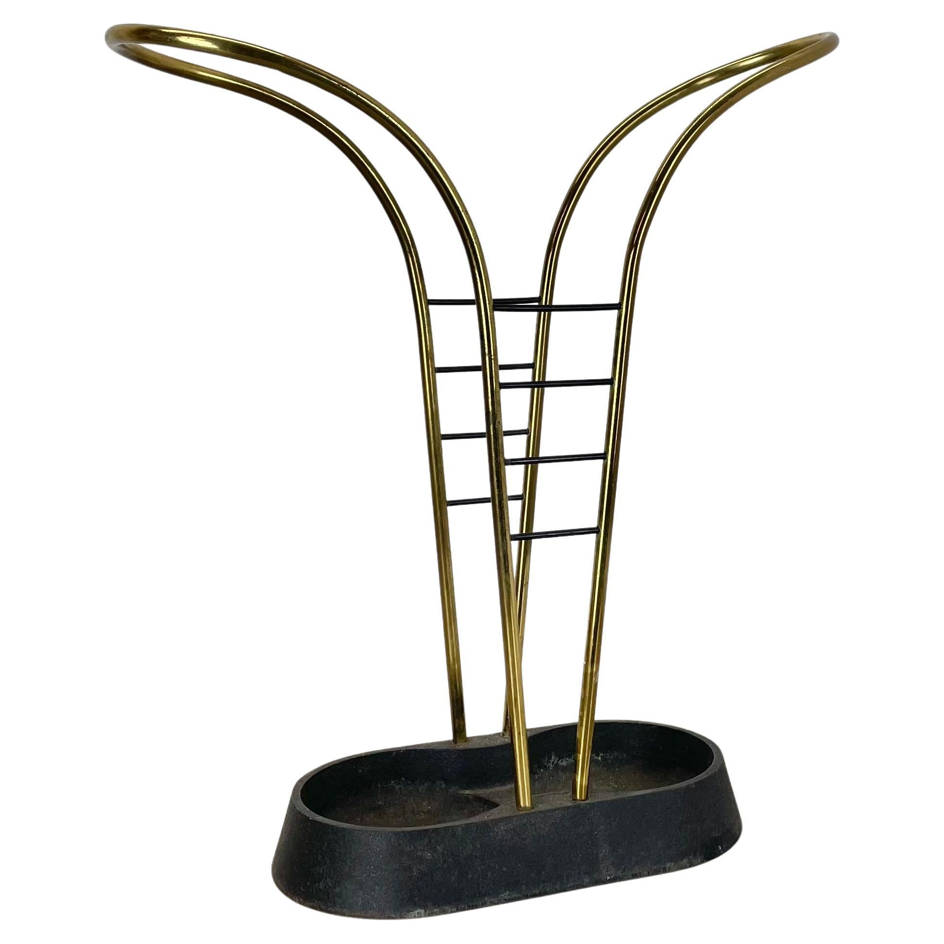 Original Mid-Century Metal Brass Modernist Bauhaus Umbrella Stand Germany, 1950s
