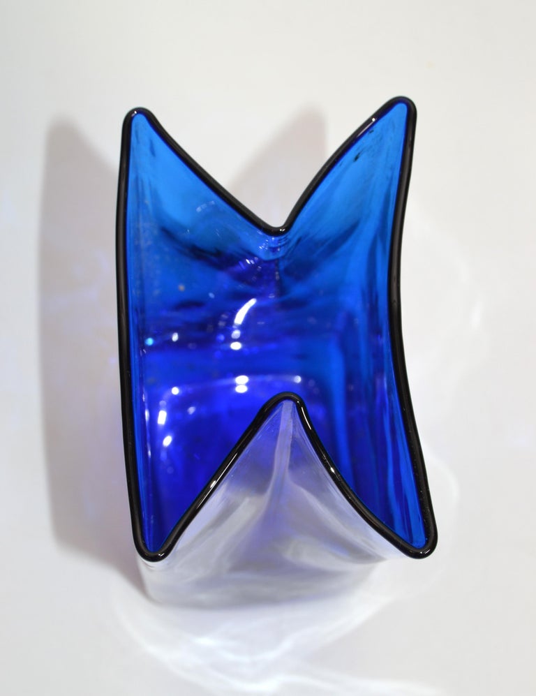 Late 20th Century Original Mid-Century Modern Blue Hand Blown Art Glass Vase, Vessel Blenko, 1980