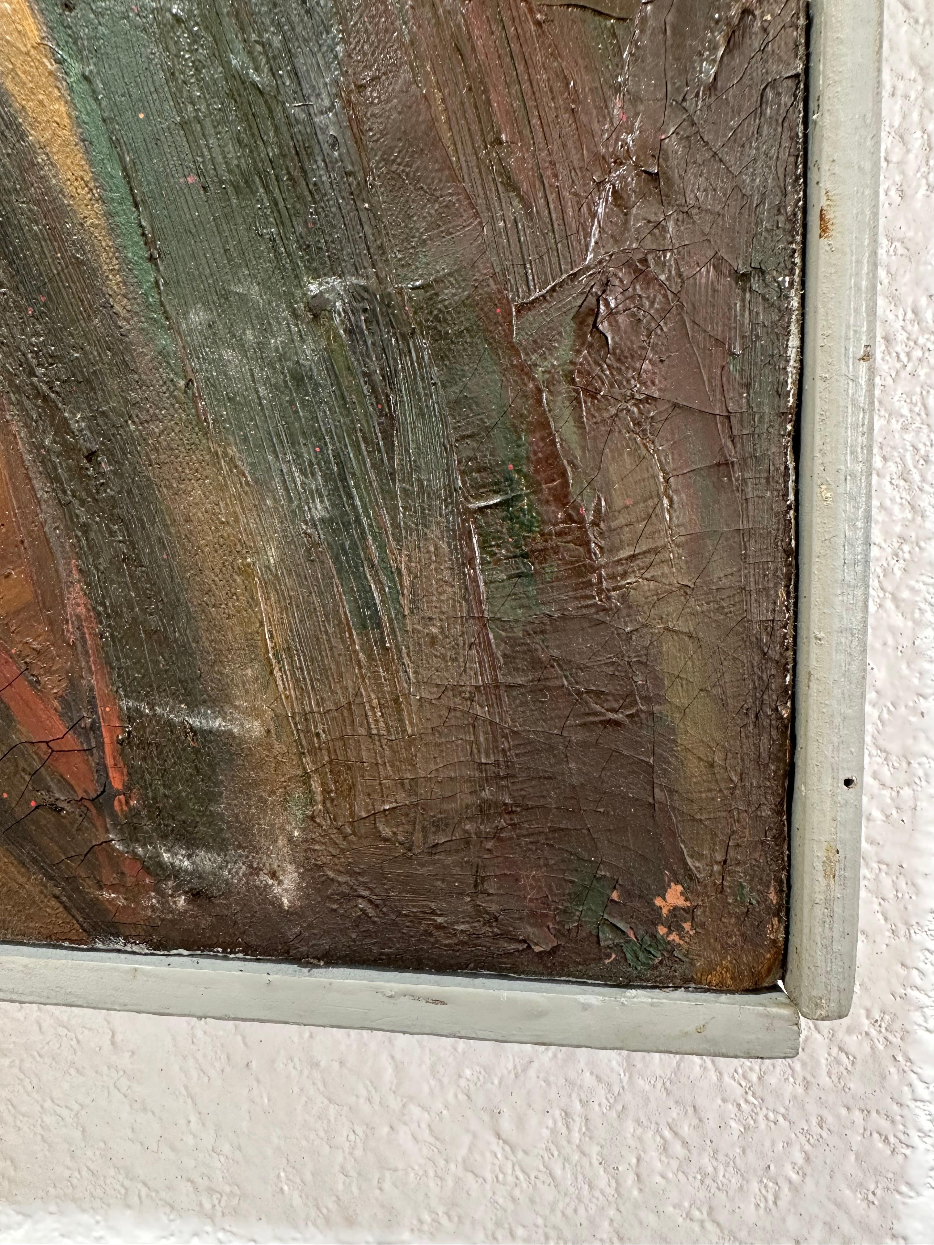 Peinture à l'huile abstraite originale du milieu du siècle dernier en vente 3