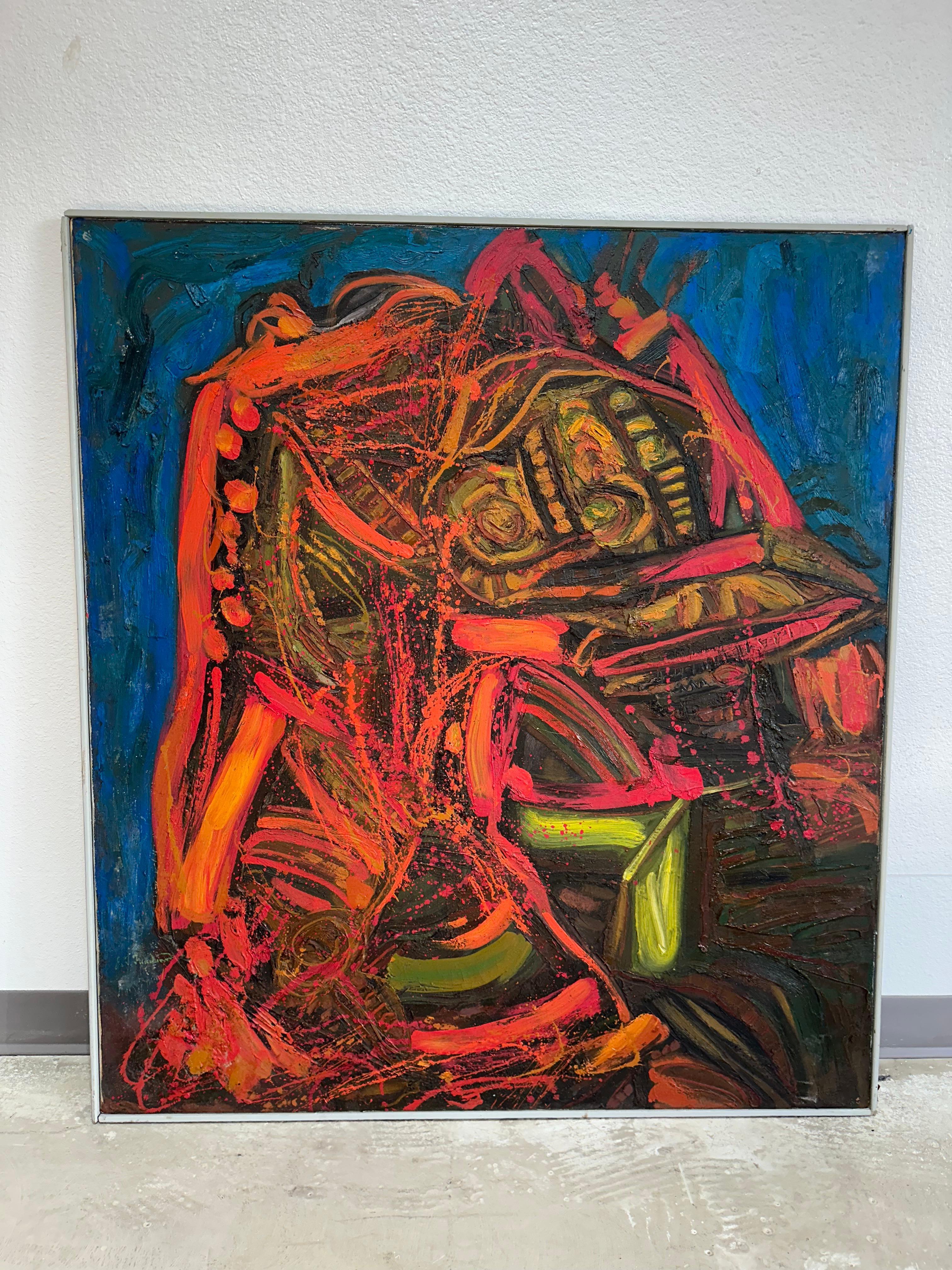 Américain Peinture à l'huile abstraite originale du milieu du siècle dernier en vente