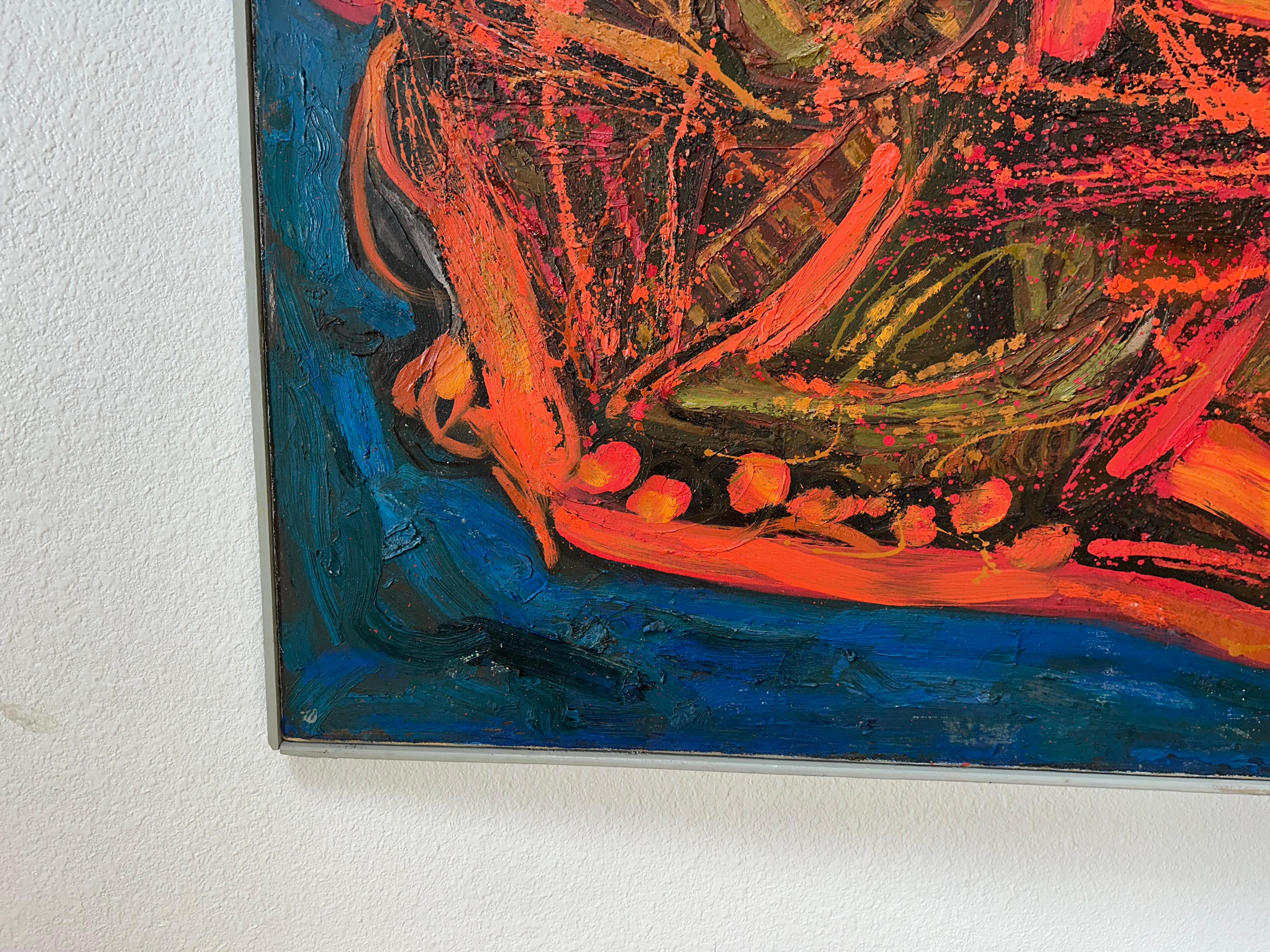 Peinture à l'huile abstraite originale du milieu du siècle dernier Bon état - En vente à Lutz, FL